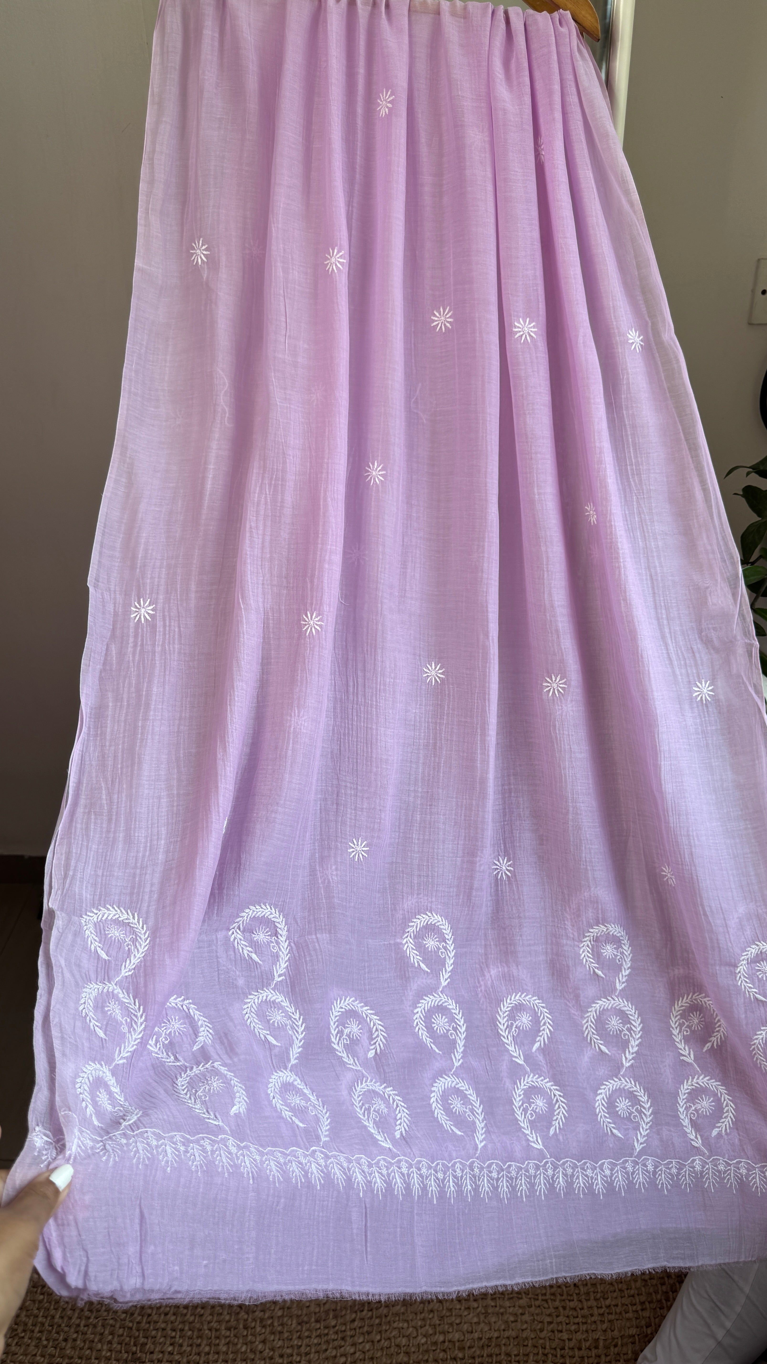 Mul Chanderi Semi-Stitched Anarkali - Lilac