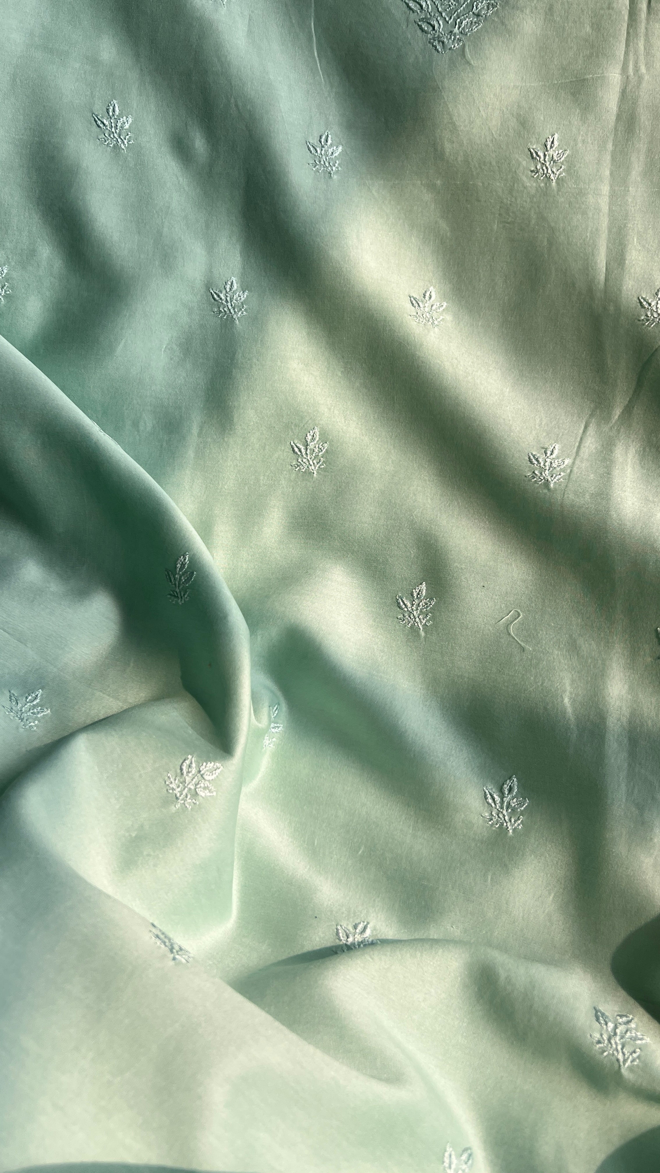 Chanderi Chikankari Kurta Length - Mens- Sea Green