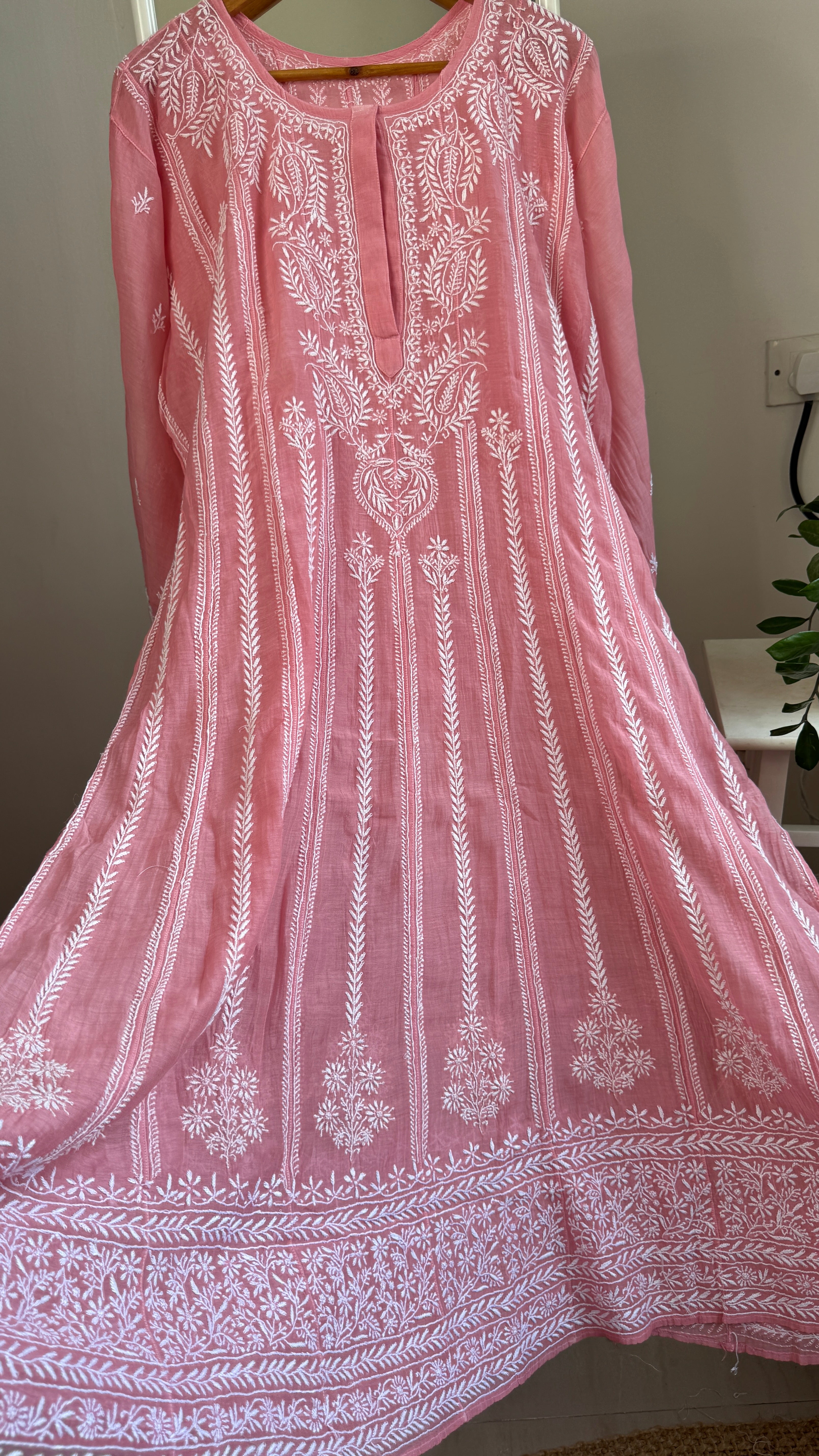 Mul Chanderi Semi-Stitched Anarkali - Rosewood