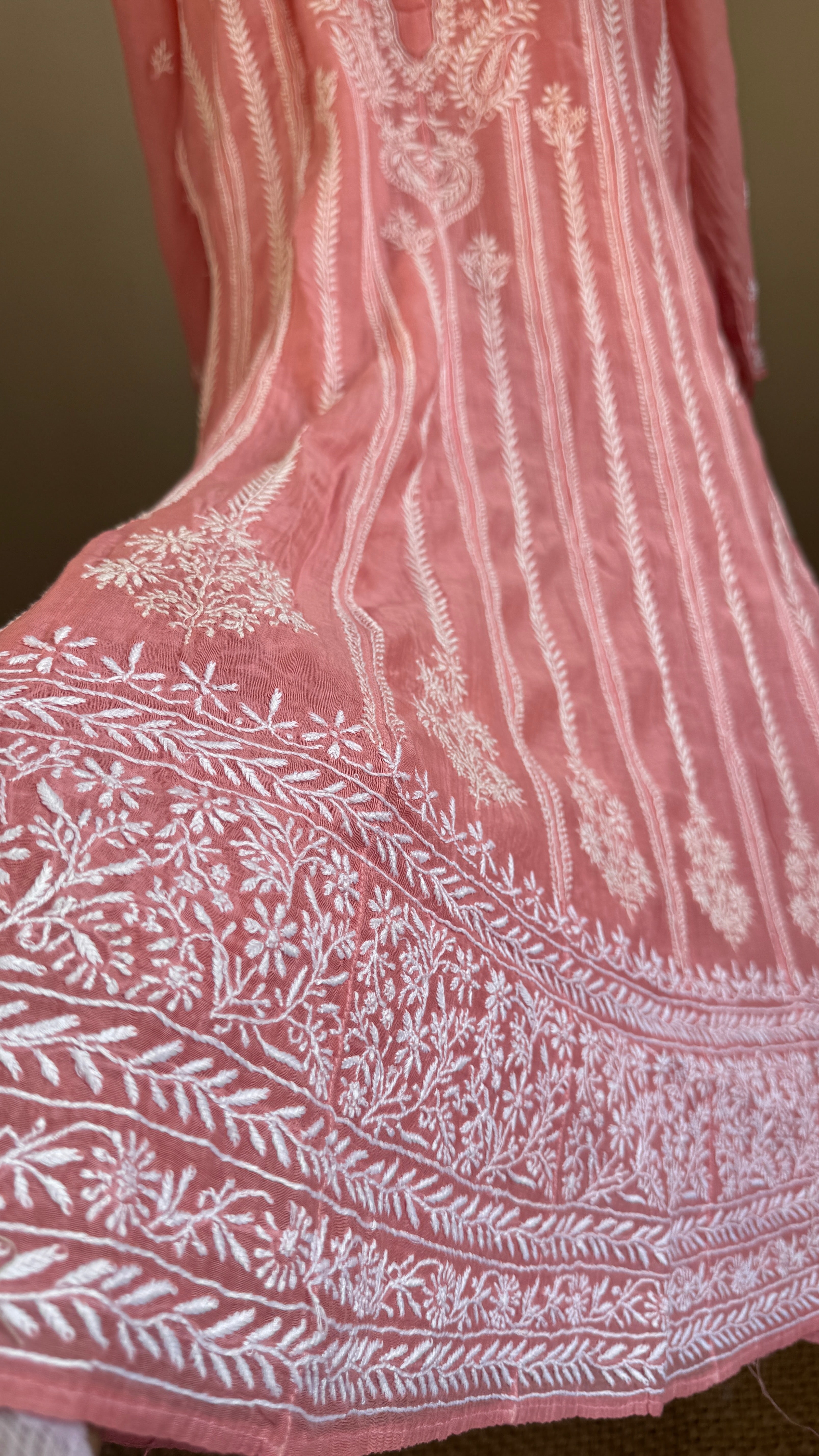 Mul Chanderi Semi-Stitched Anarkali - Rosewood