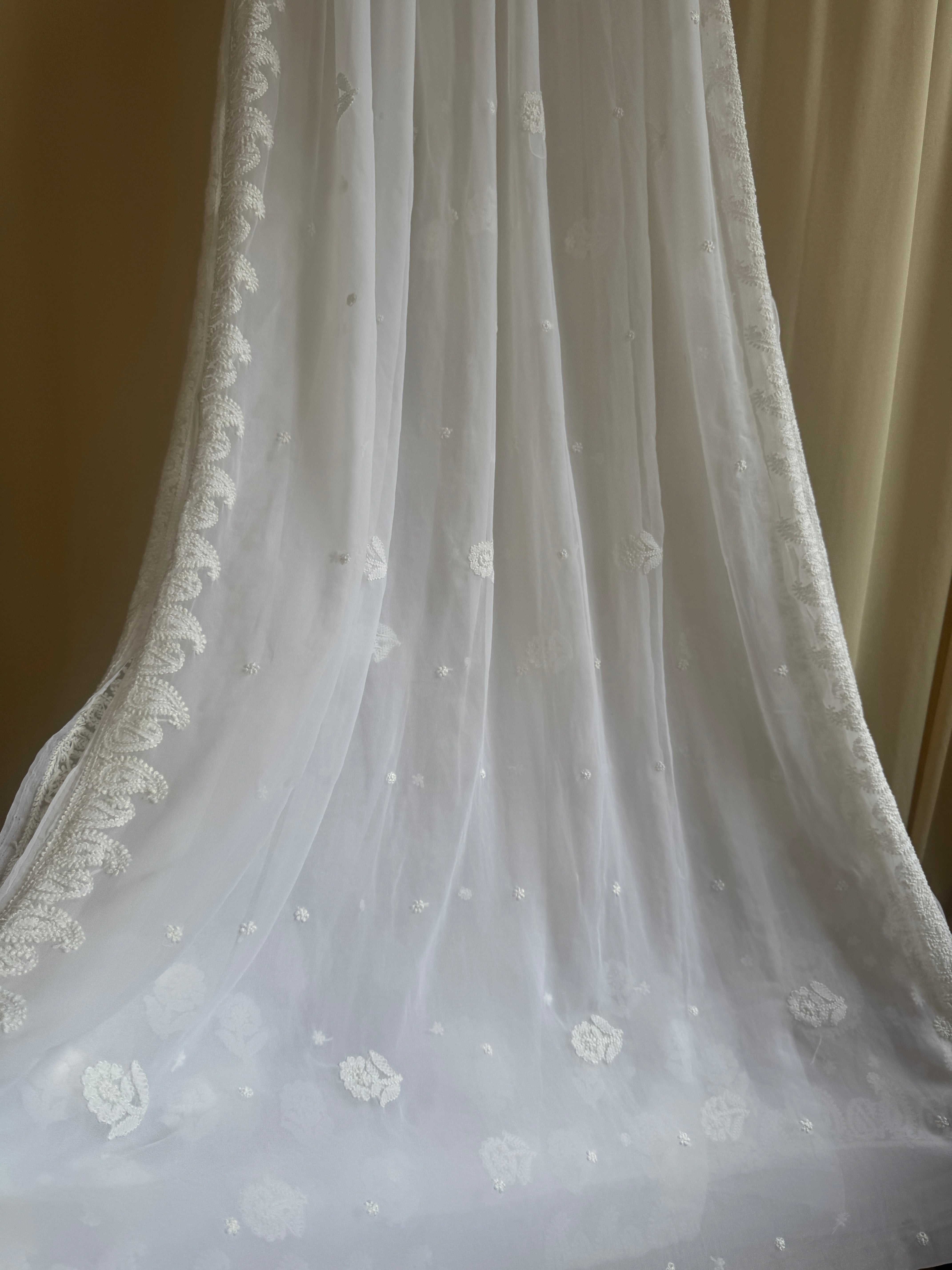 Georgette Chikankari saree in White