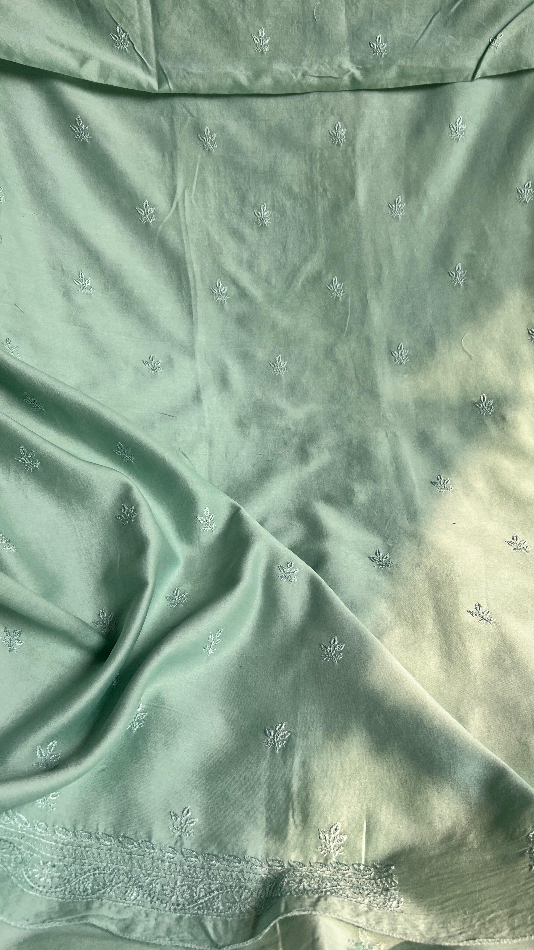 Chanderi Chikankari Kurta Length - Mens- Sea Green