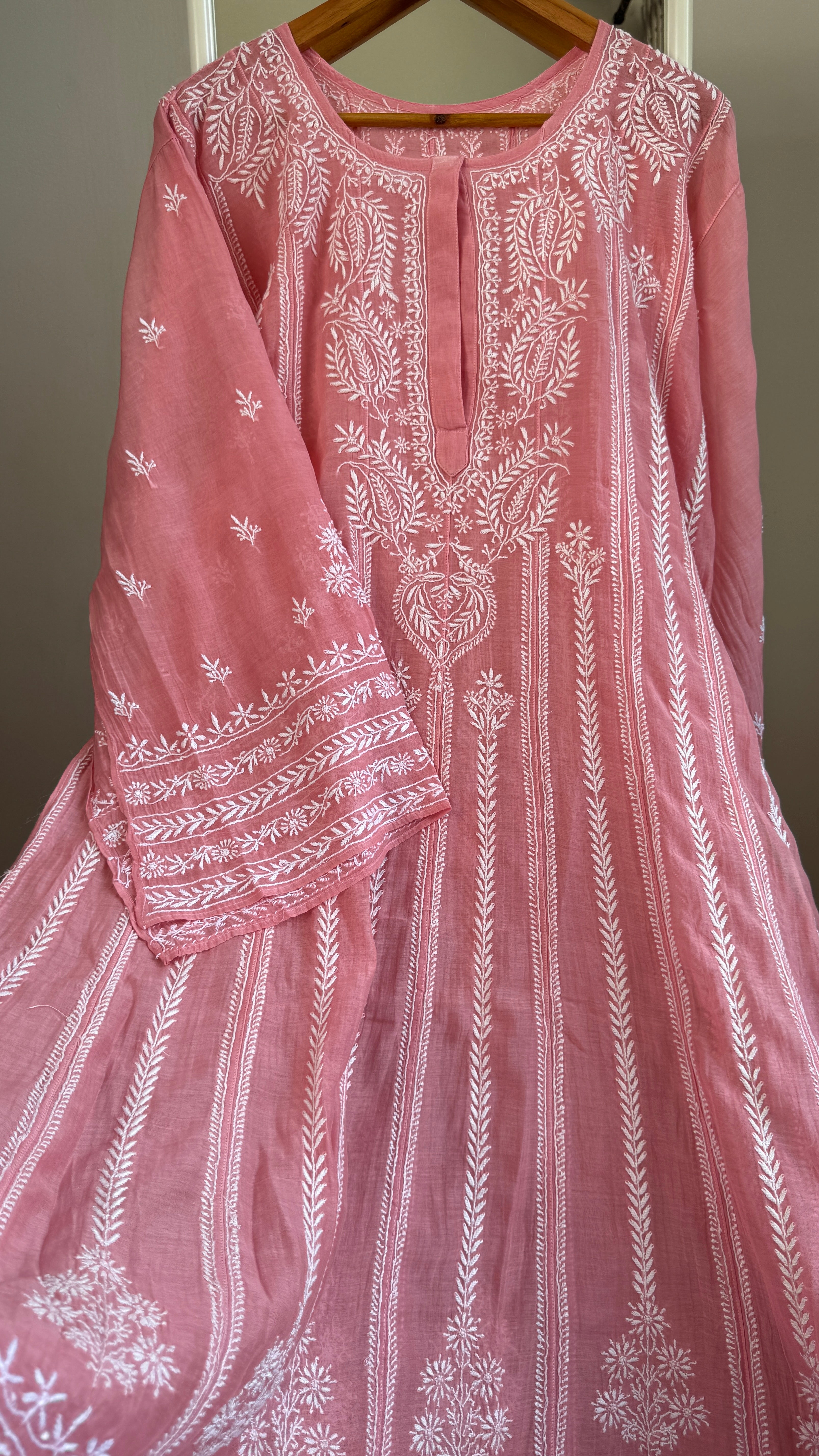 Mul Chanderi Semi-Stitched Anarkali - Rosewood