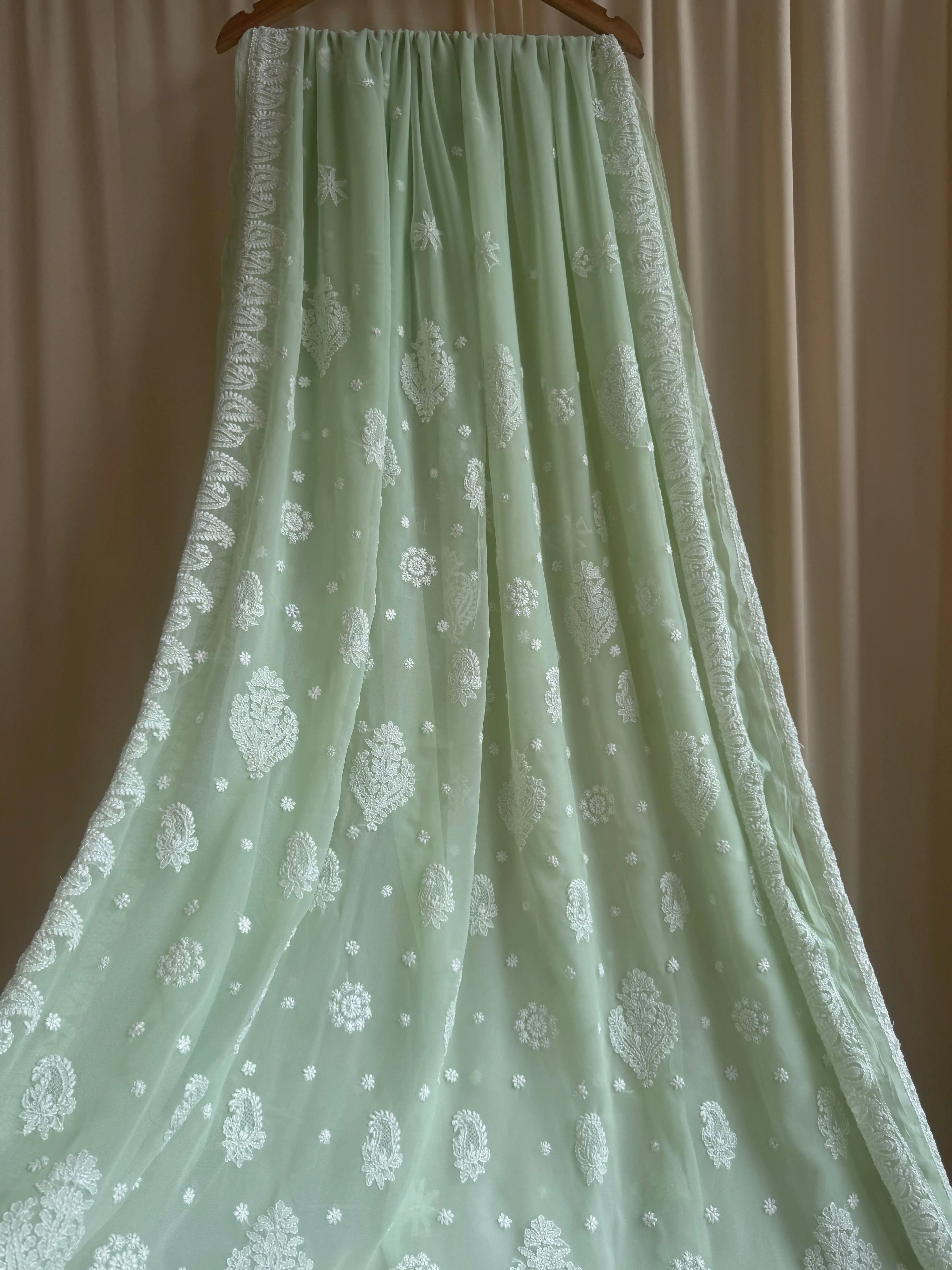 Georgette Chikankari saree in Pista Green ARIAA CHIKANKARI 