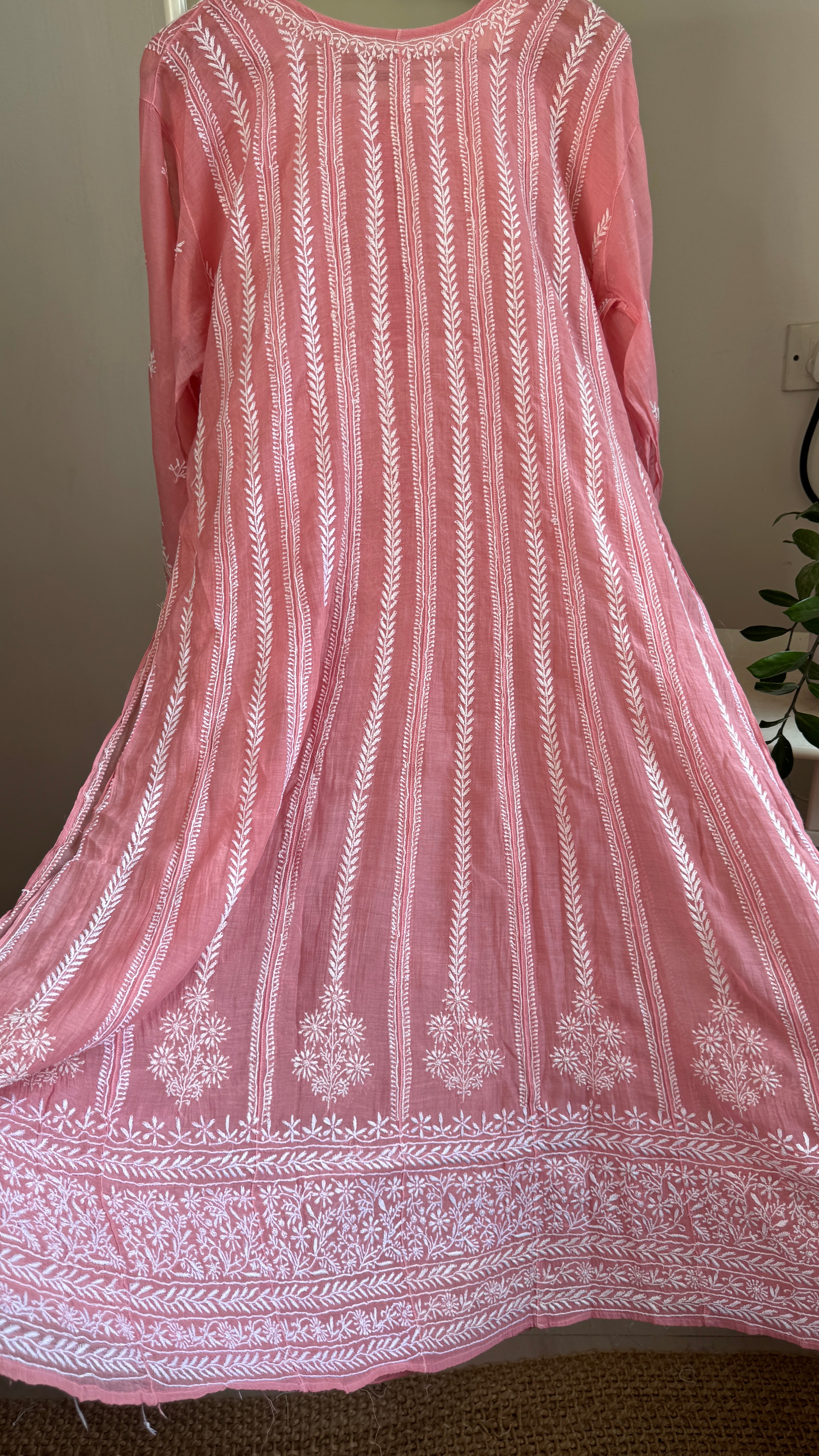 Mul Chanderi Semi-Stitched Anarkali - Rosewood