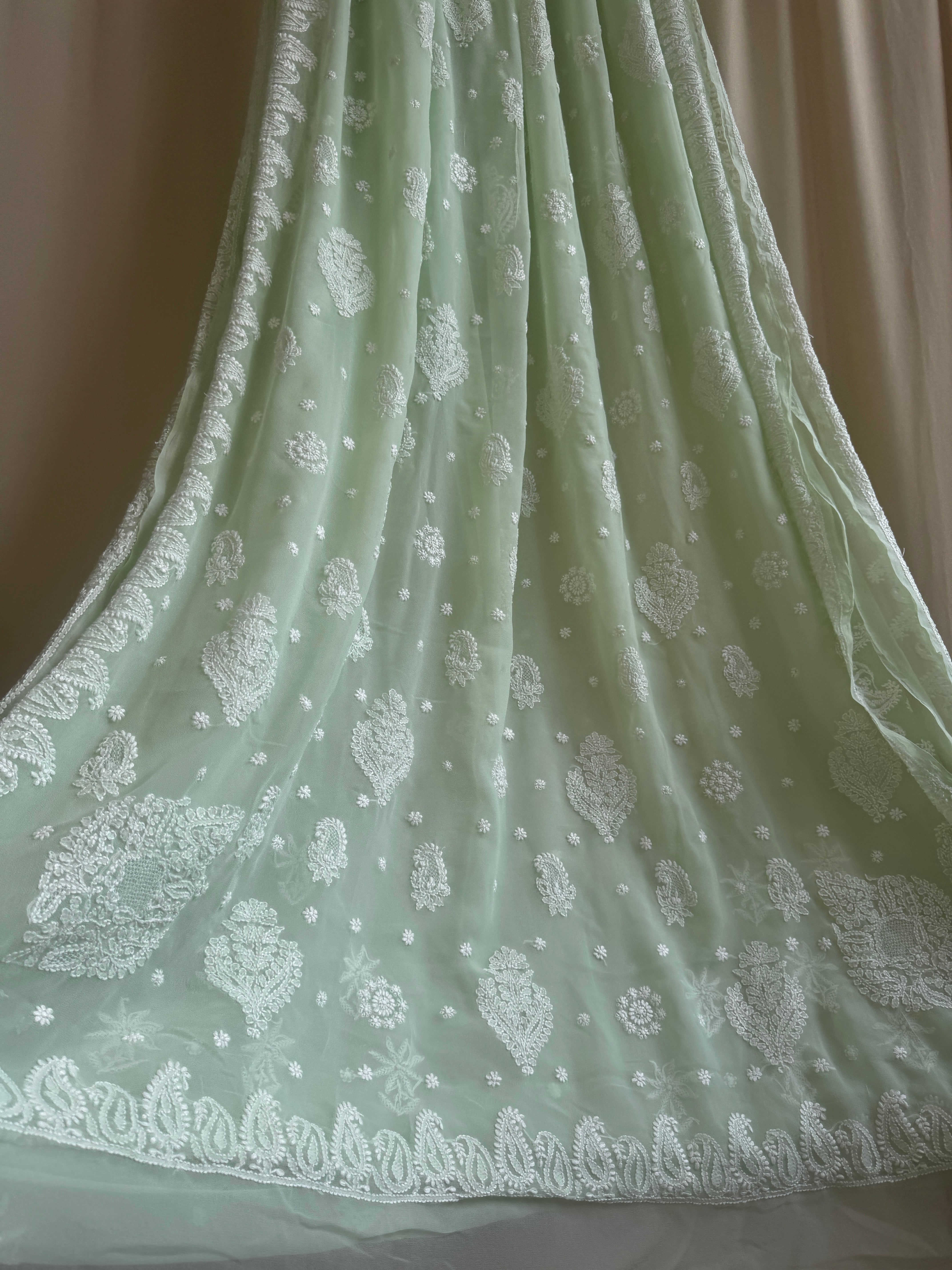 Georgette Chikankari saree in Pista Green