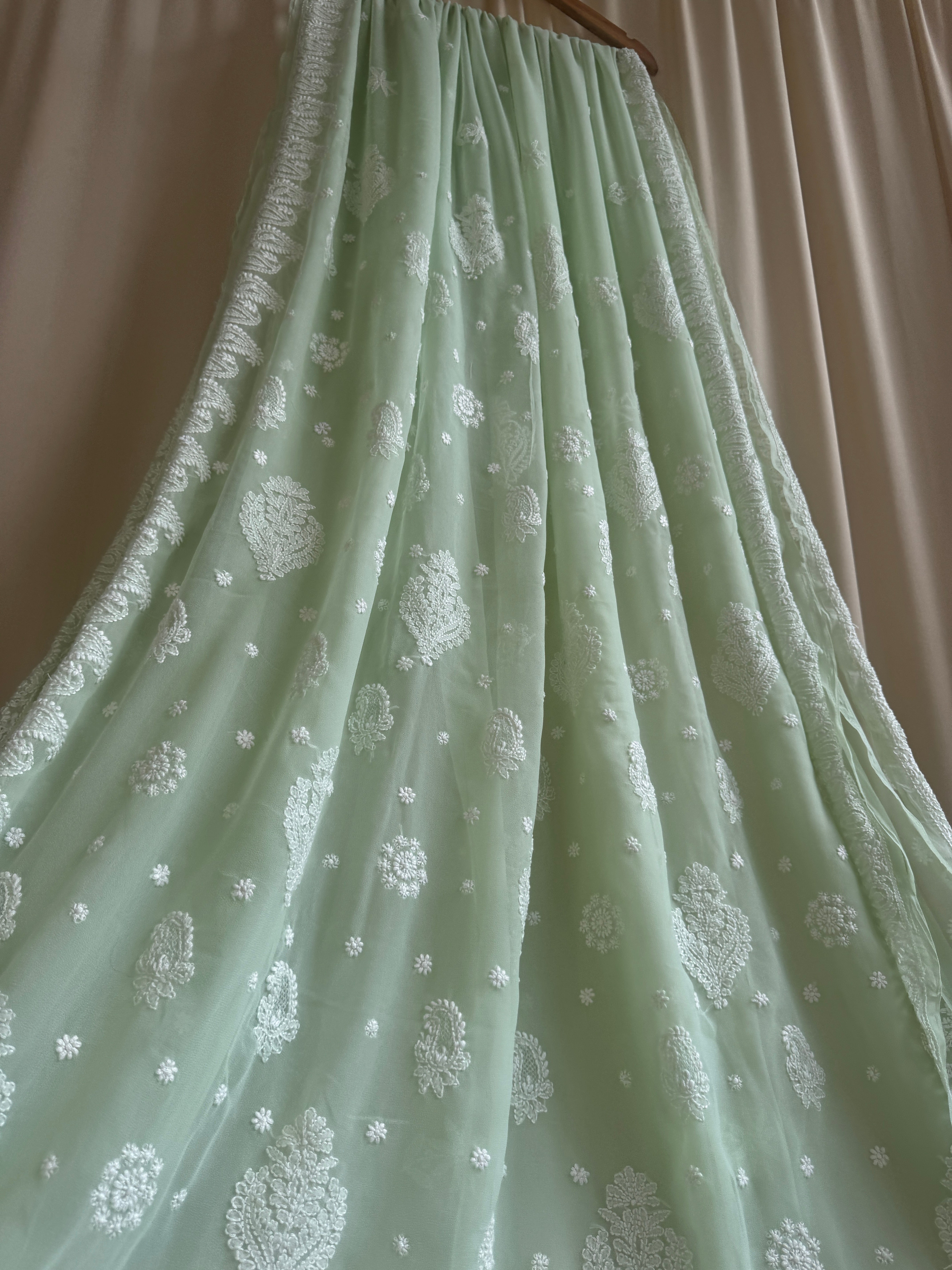 Georgette Chikankari saree in Pista Green