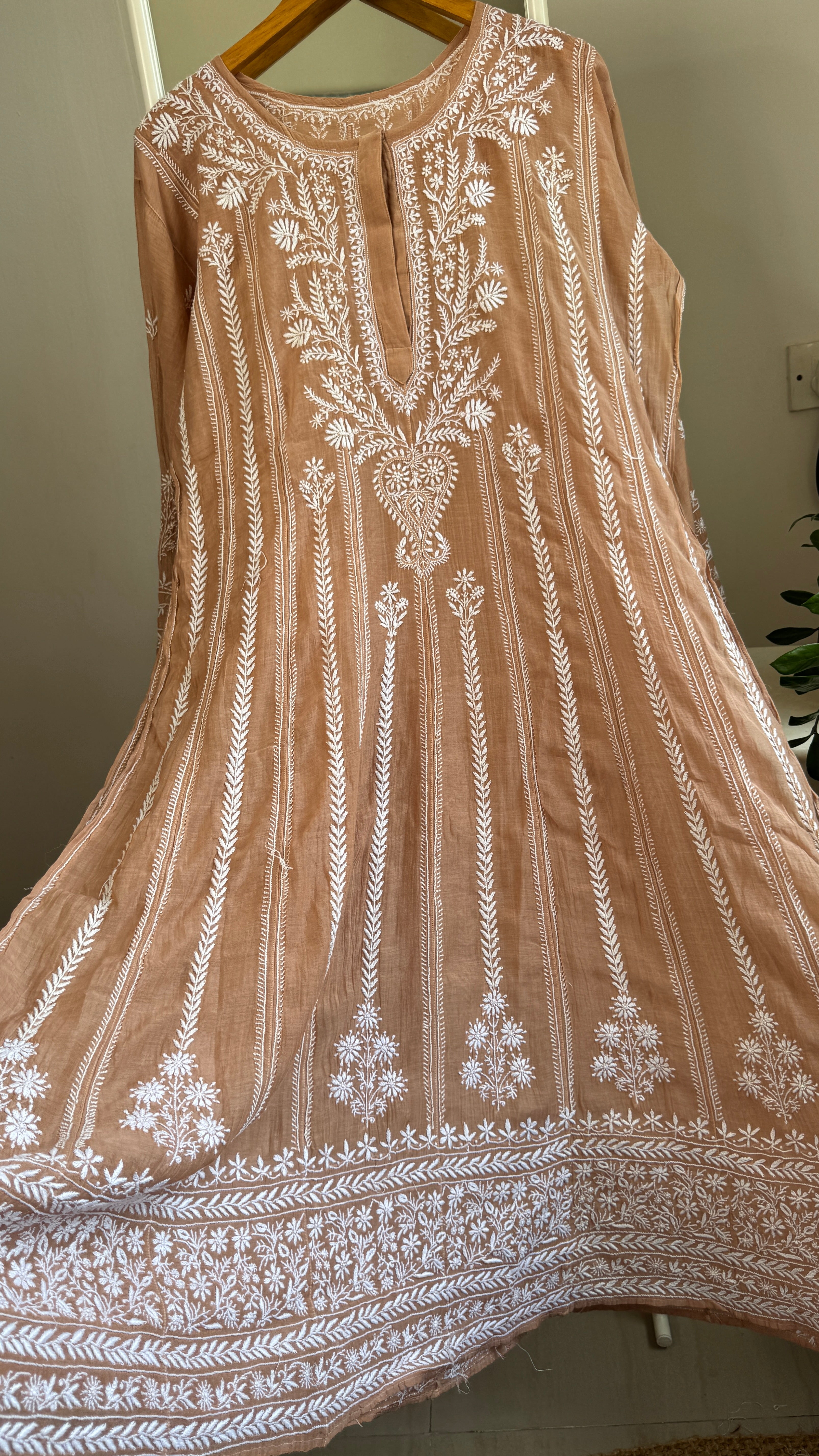 Mul Chanderi Semi-Stitched Anarkali - Brown