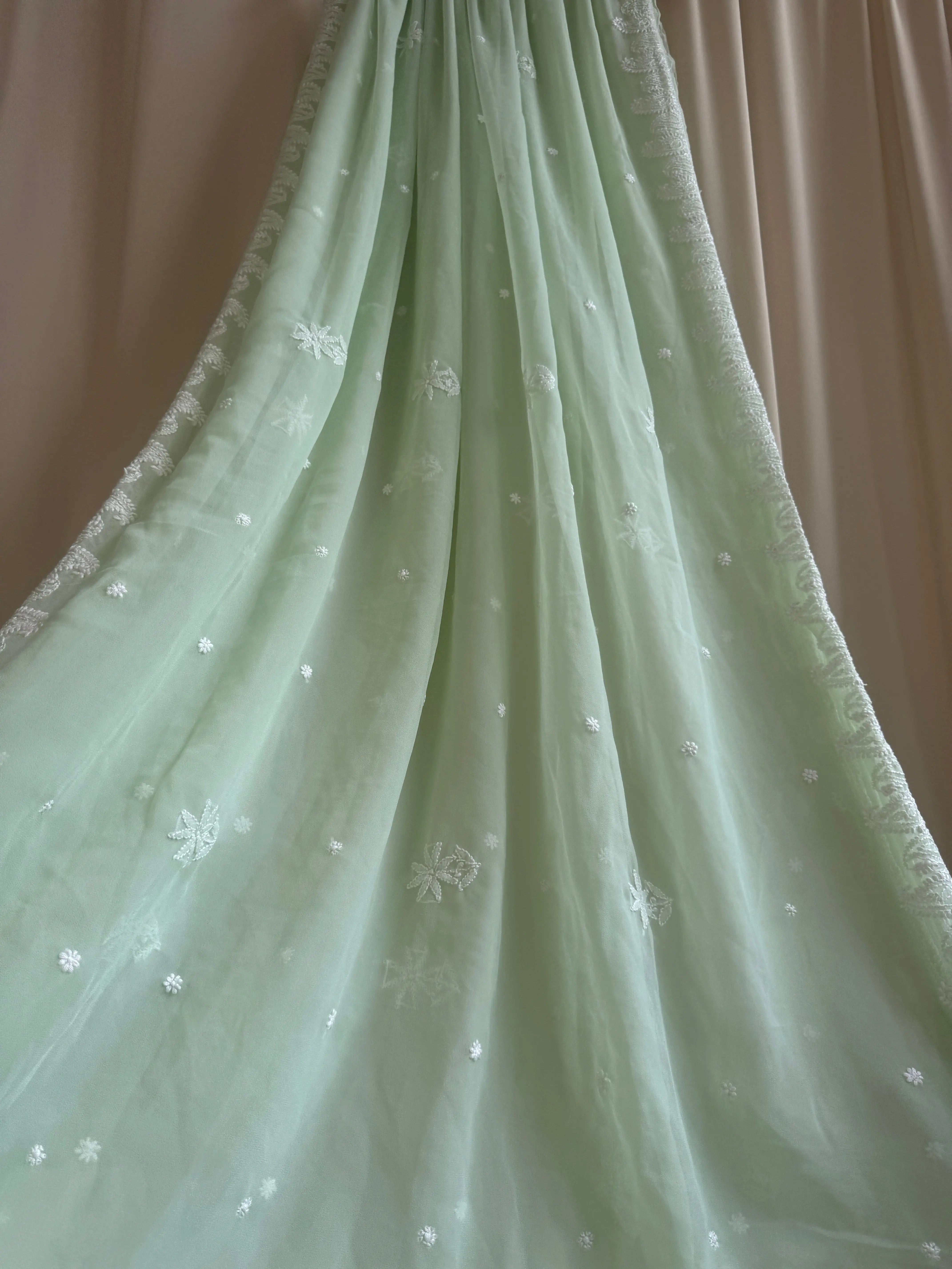 Georgette Chikankari saree in Pista Green ARIAA CHIKANKARI 