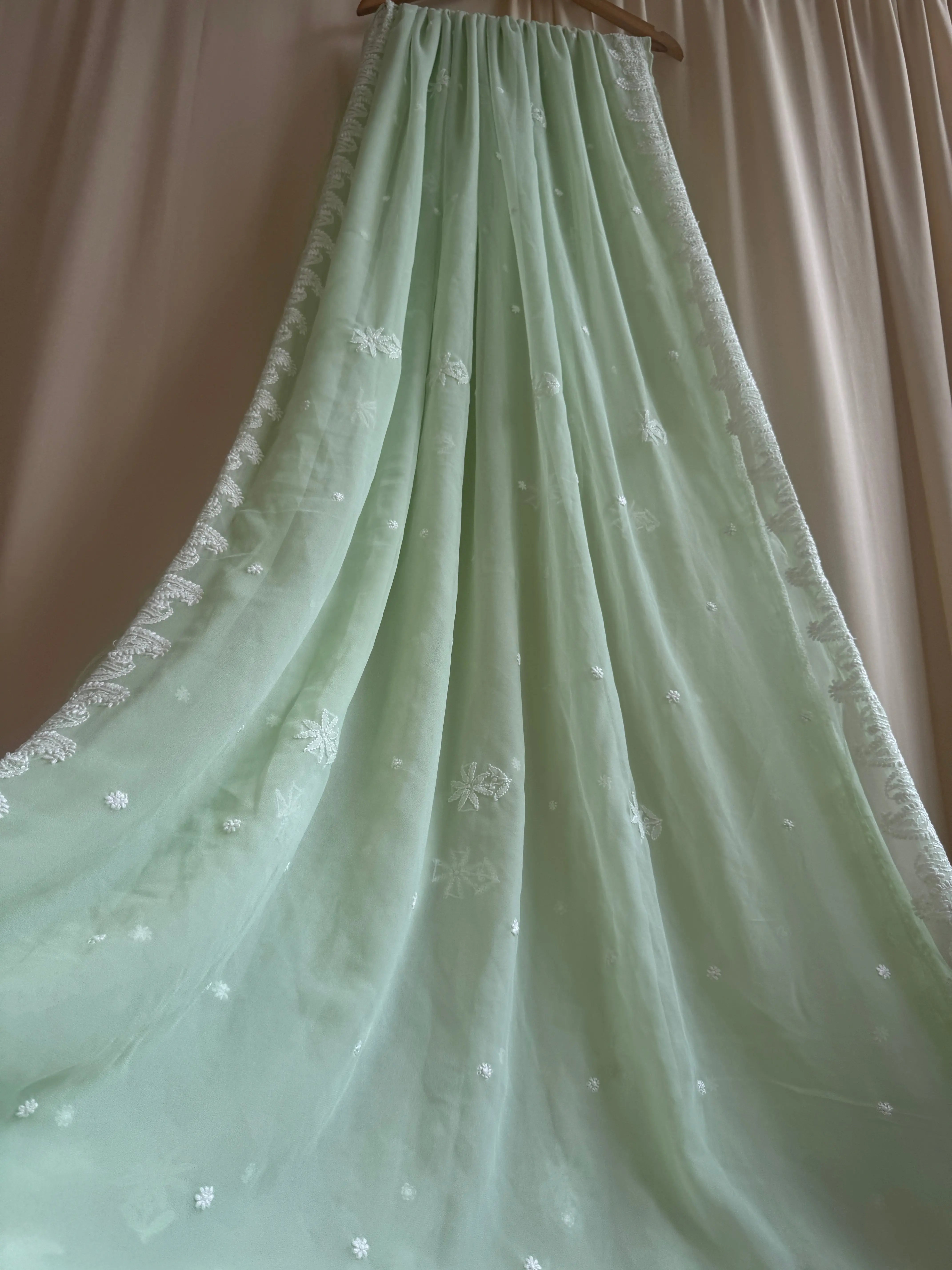 Georgette Chikankari saree in Pista Green ARIAA CHIKANKARI 