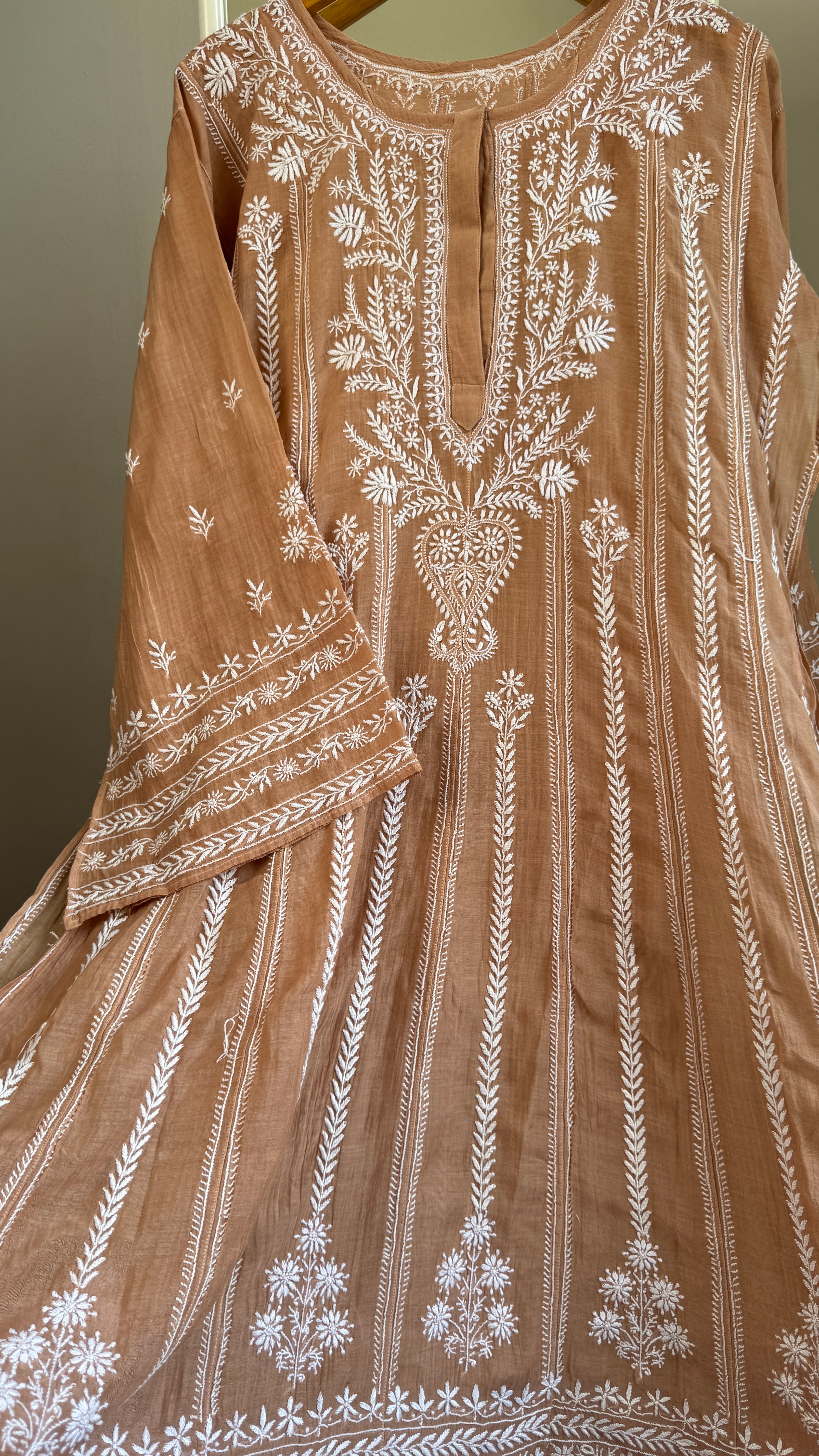 Mul Chanderi Semi-Stitched Anarkali - Brown