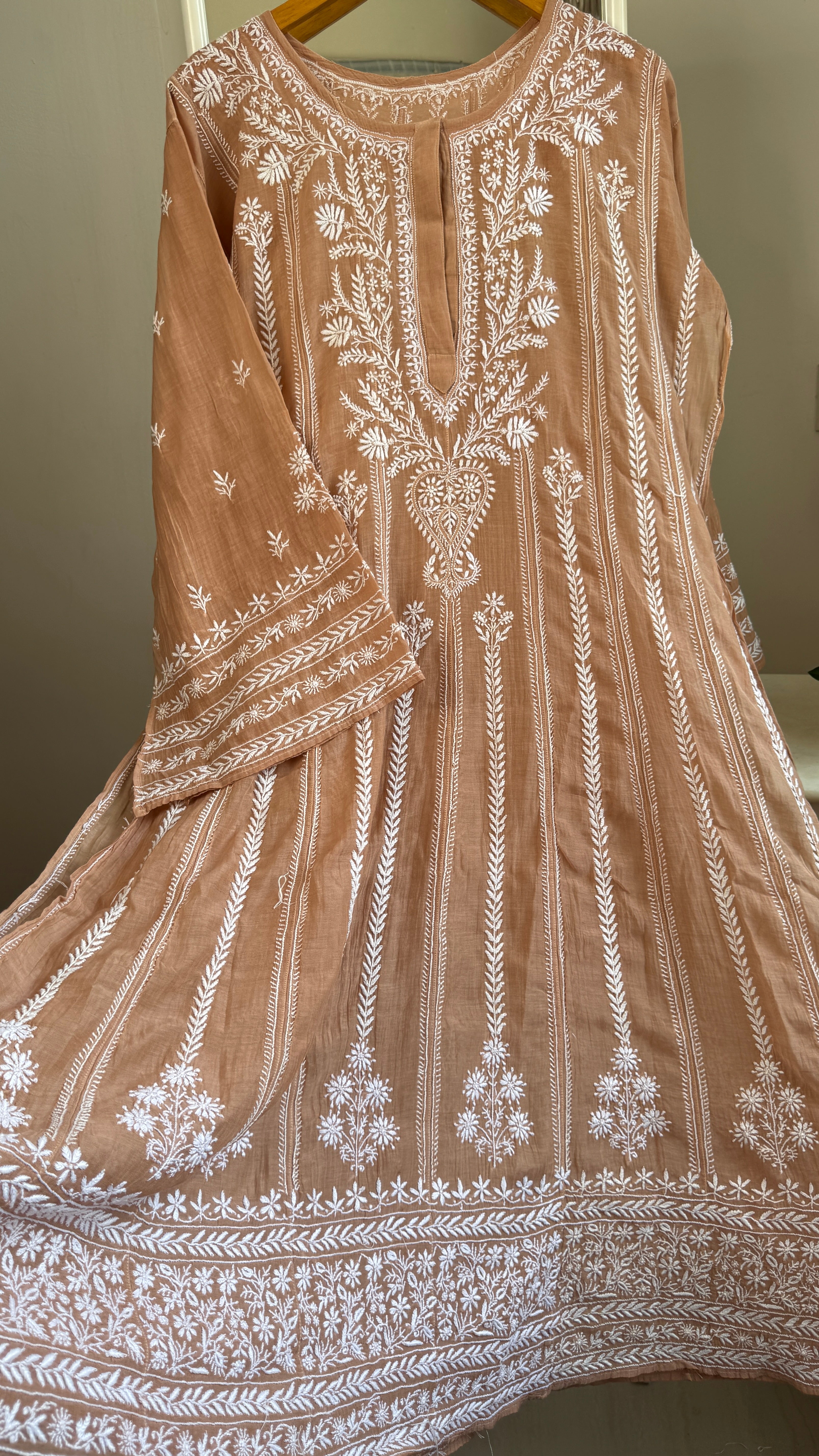 Mul Chanderi Semi-Stitched Anarkali - Brown