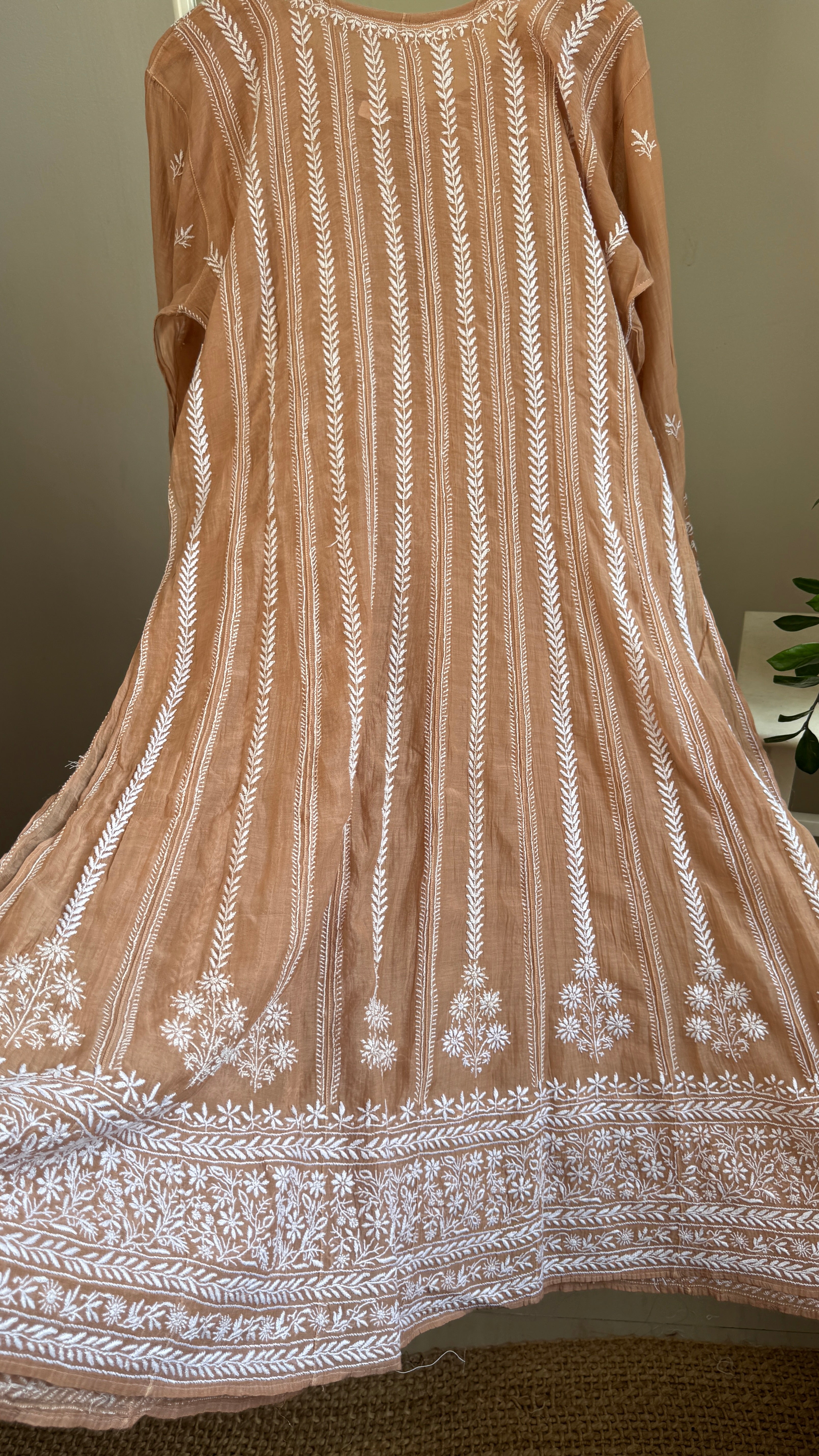 Mul Chanderi Semi-Stitched Anarkali - Brown