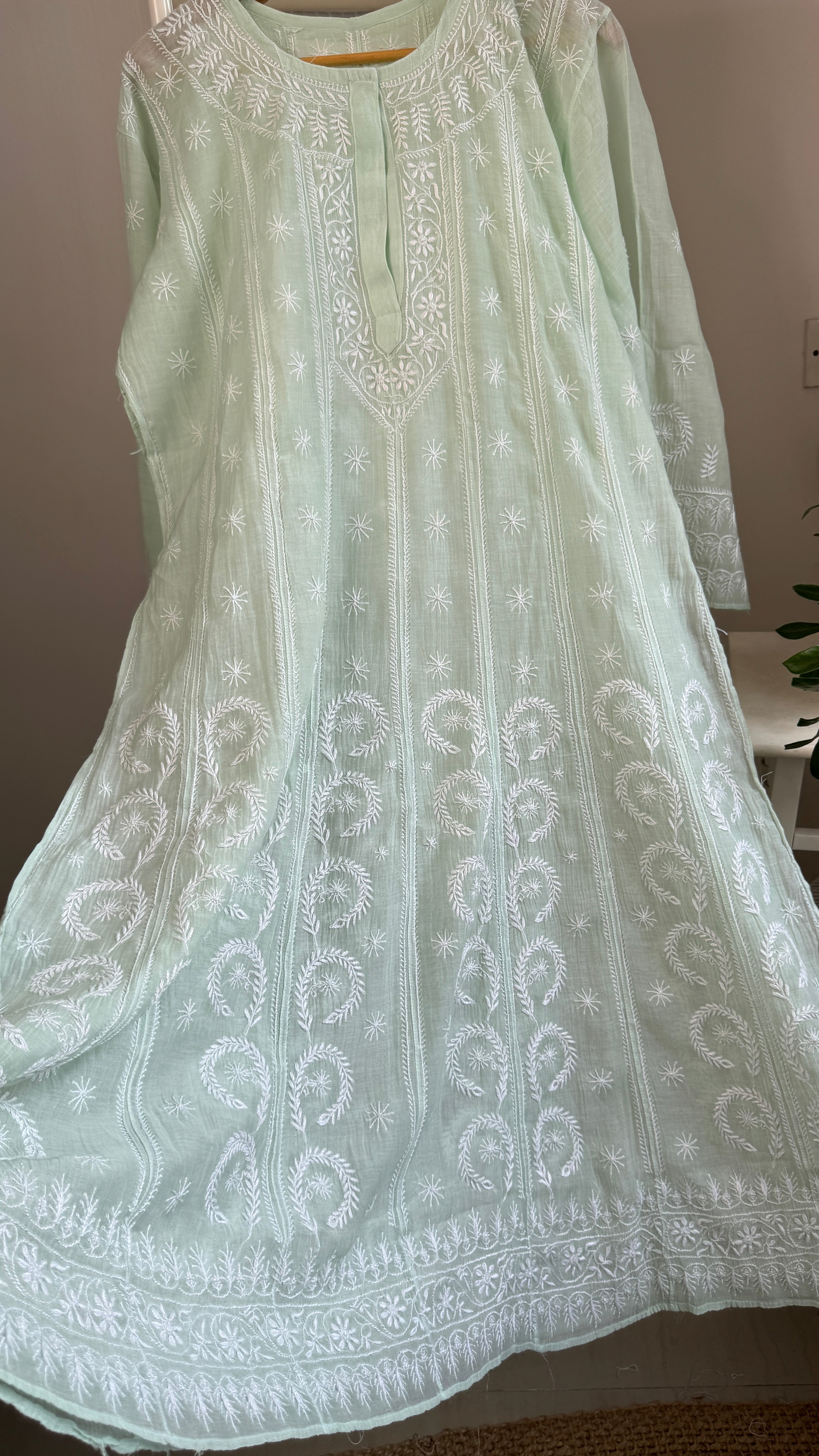 Mul Chanderi Semi-Stitched Anarkali - Green
