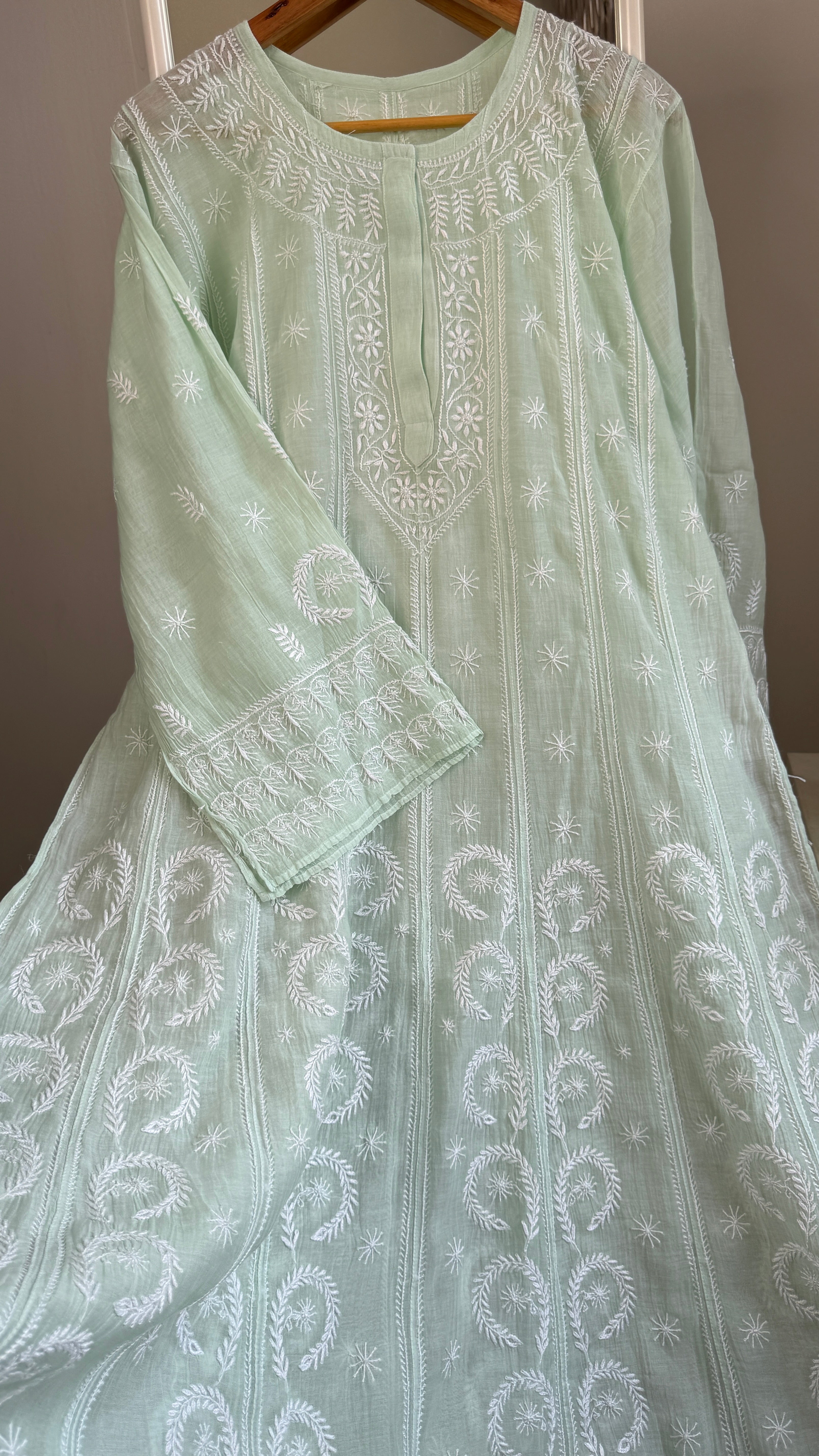 Mul Chanderi Semi-Stitched Anarkali - Green