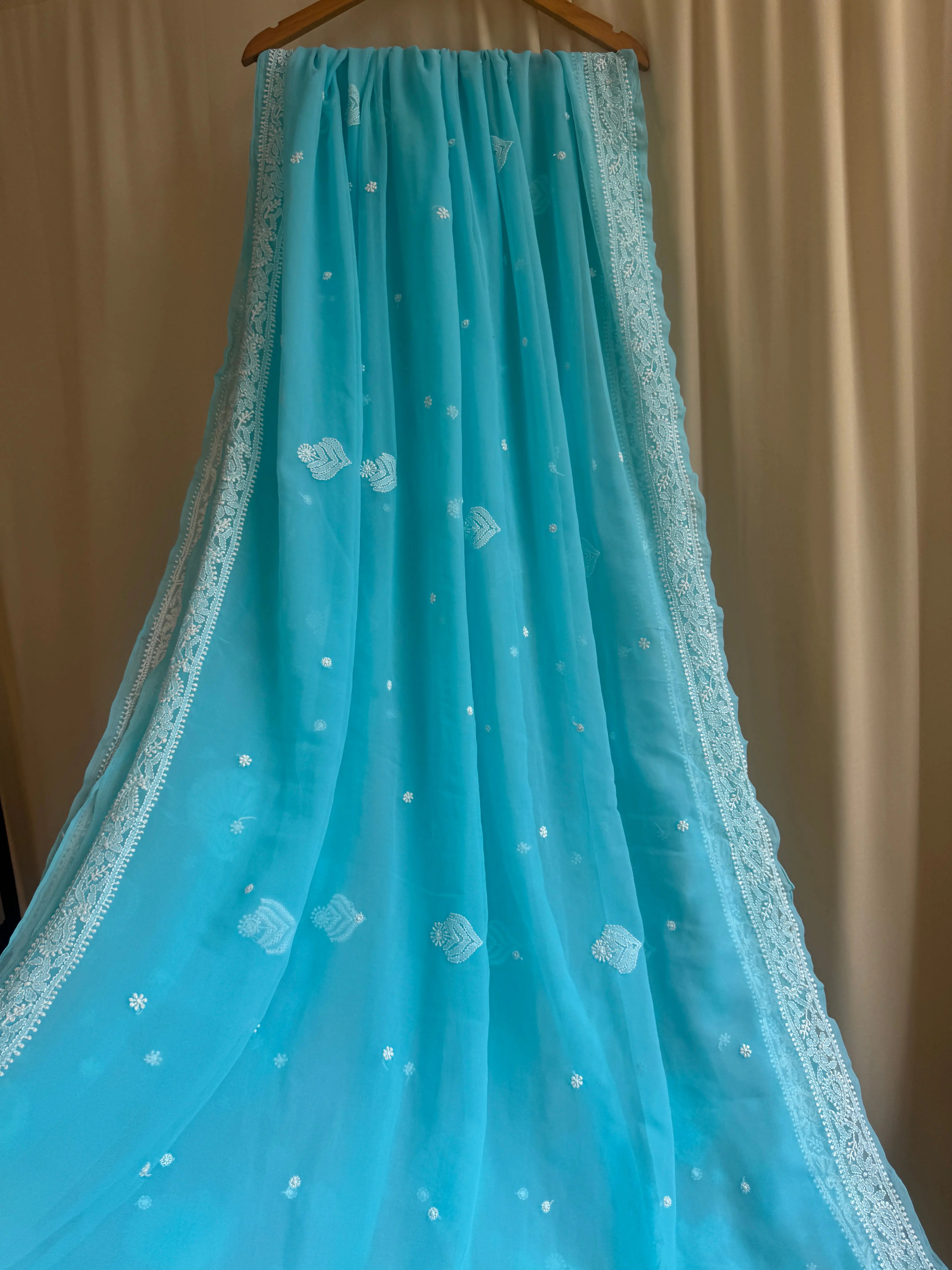 Georgette Chikankari saree in Firozi ARIAA CHIKANKARI 