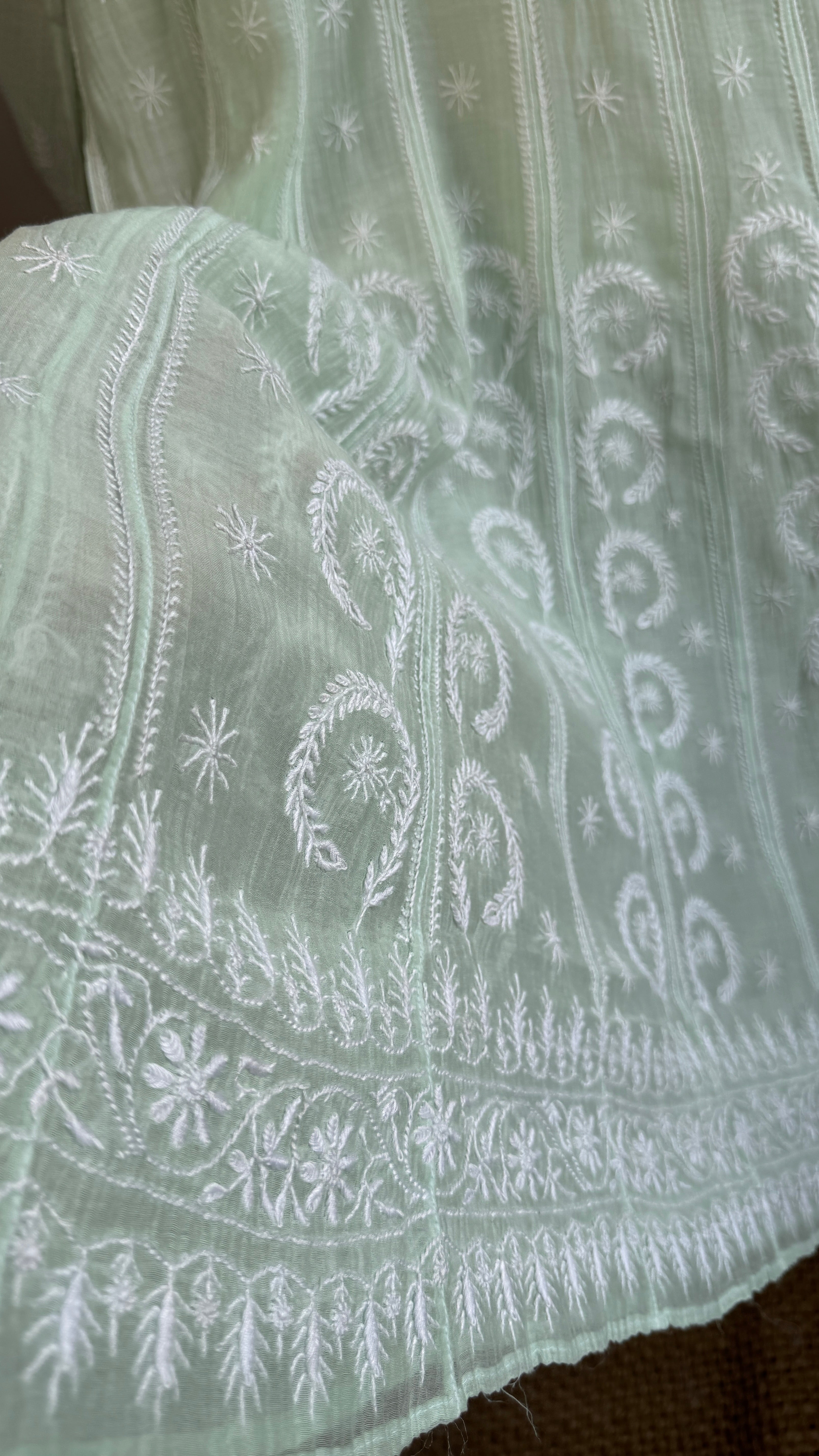 Mul Chanderi Semi-Stitched Anarkali - Green