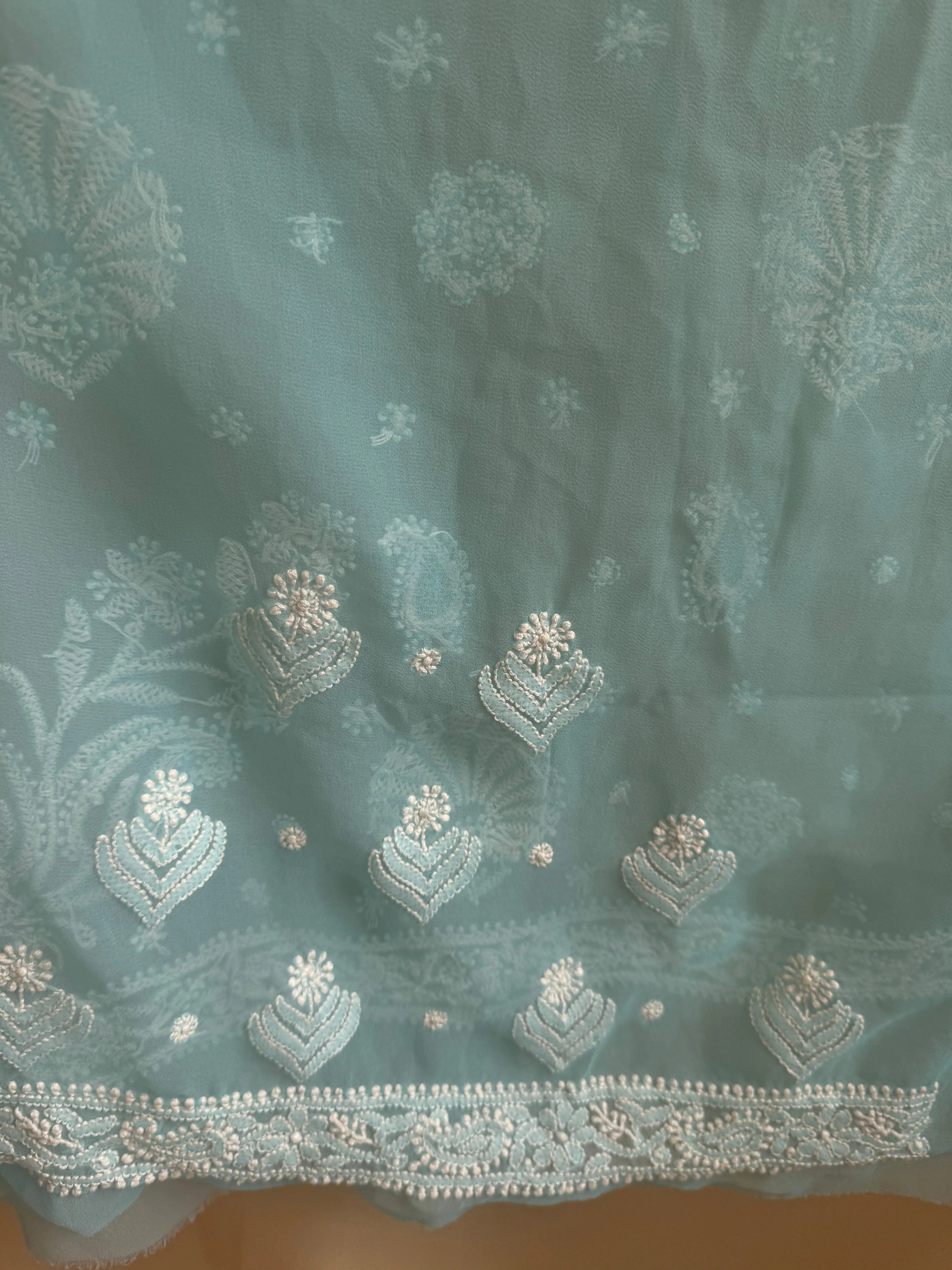 Georgette Chikankari saree in Firozi ARIAA CHIKANKARI 
