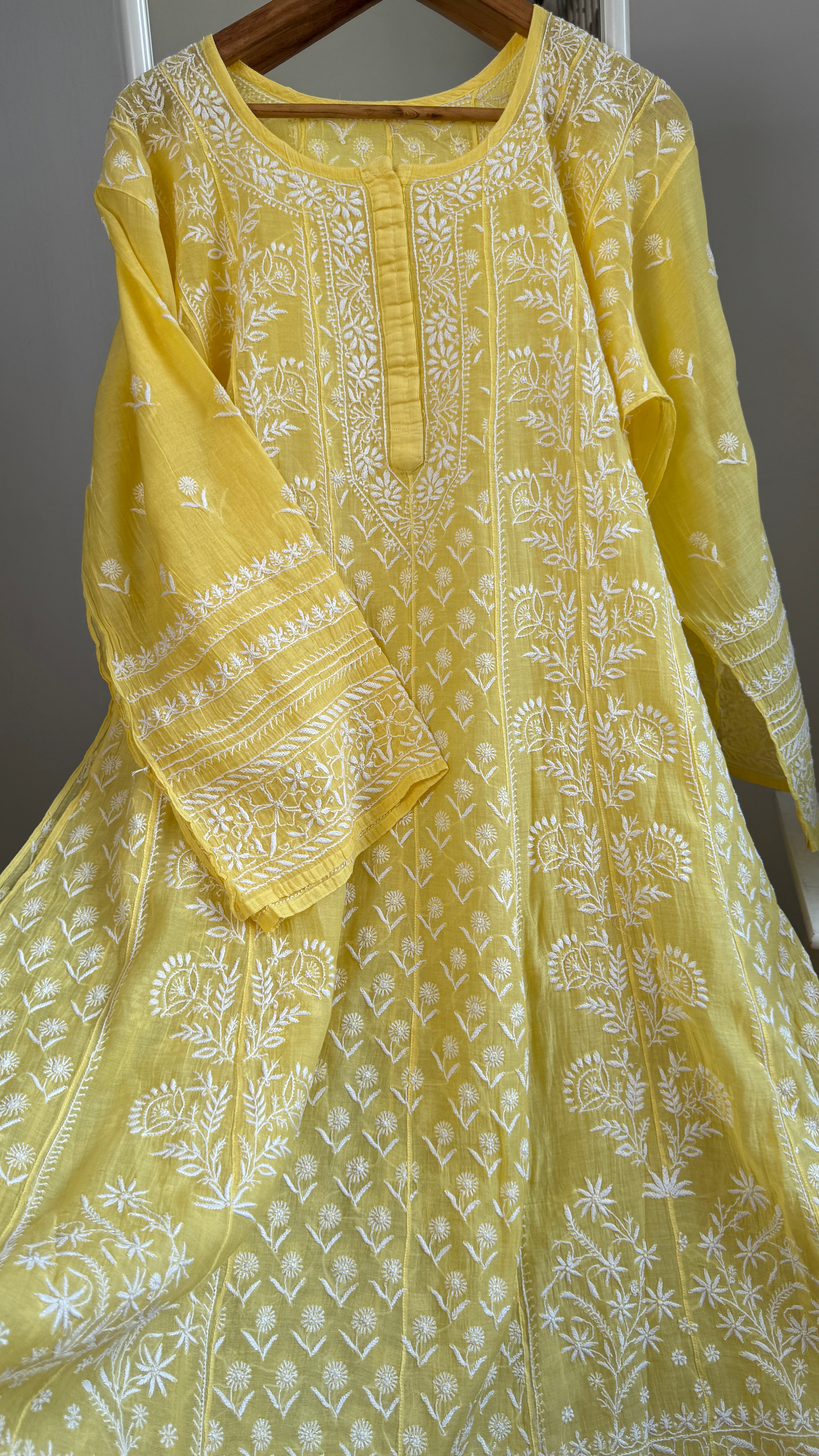 Mul Chanderi Semi-Stitched Anarkali - Yellow