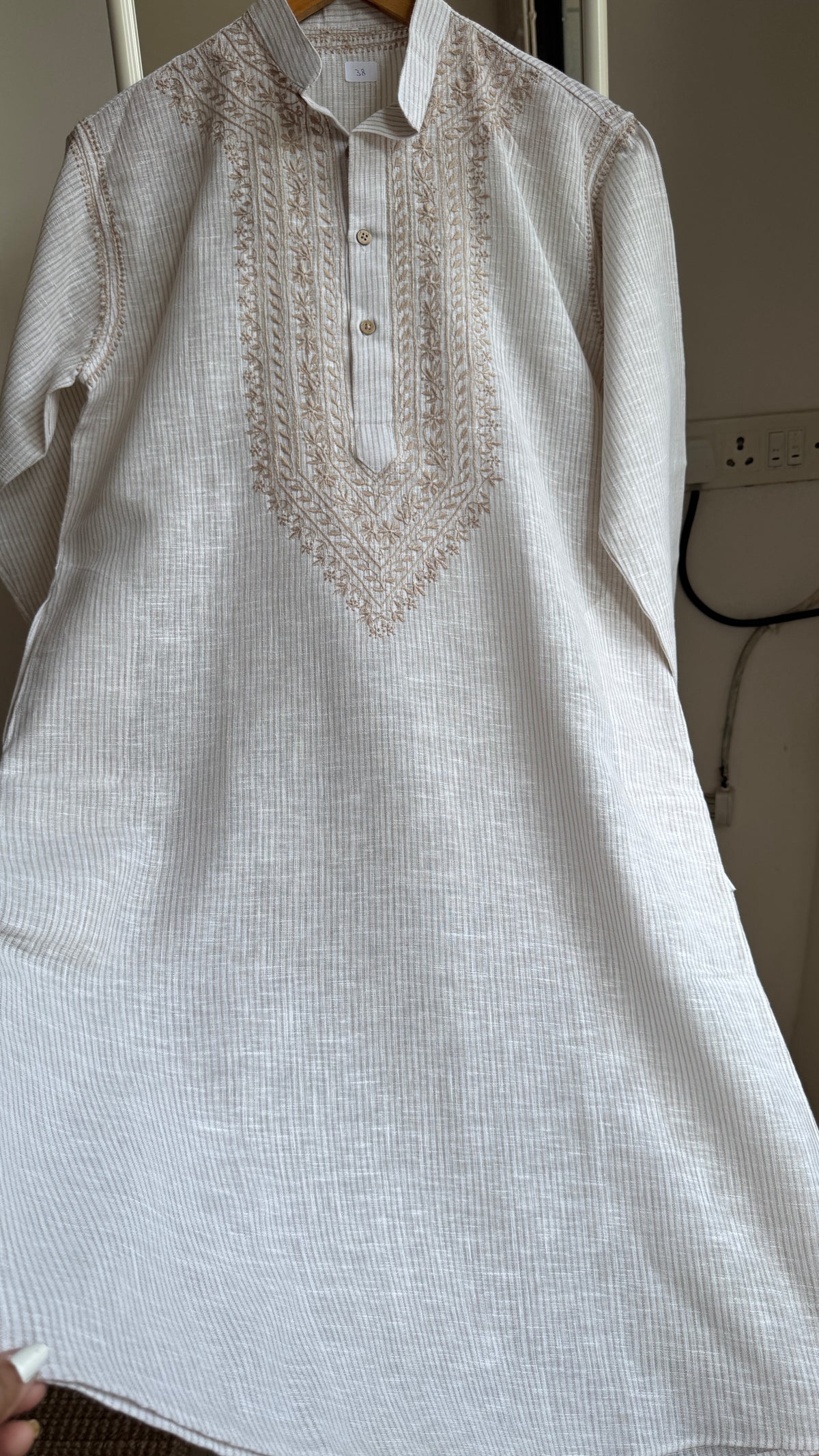 Cotton Chikankari Kurta -Beige - Men's Collection
