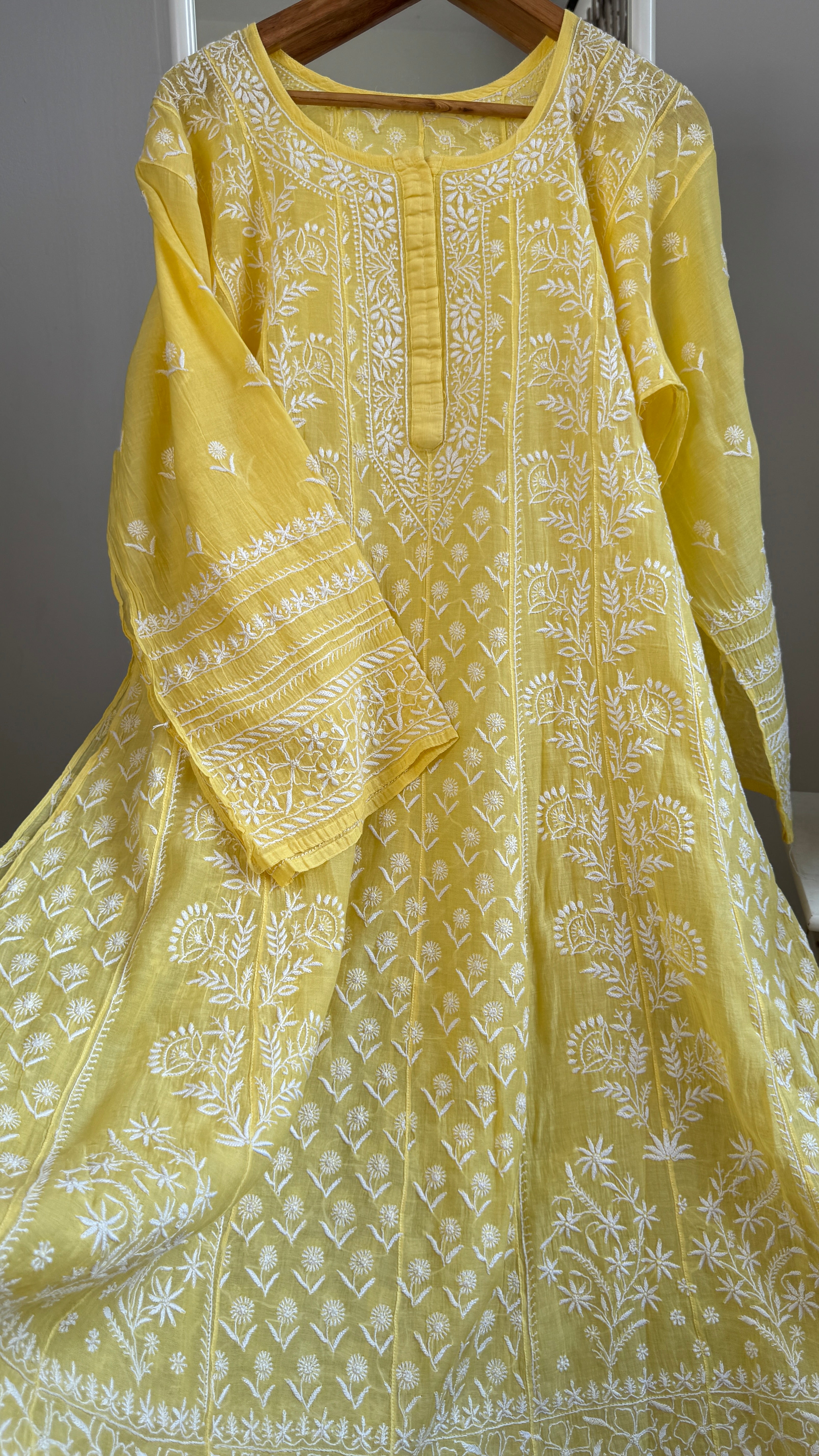 Mul Chanderi Semi-Stitched Anarkali - Yellow
