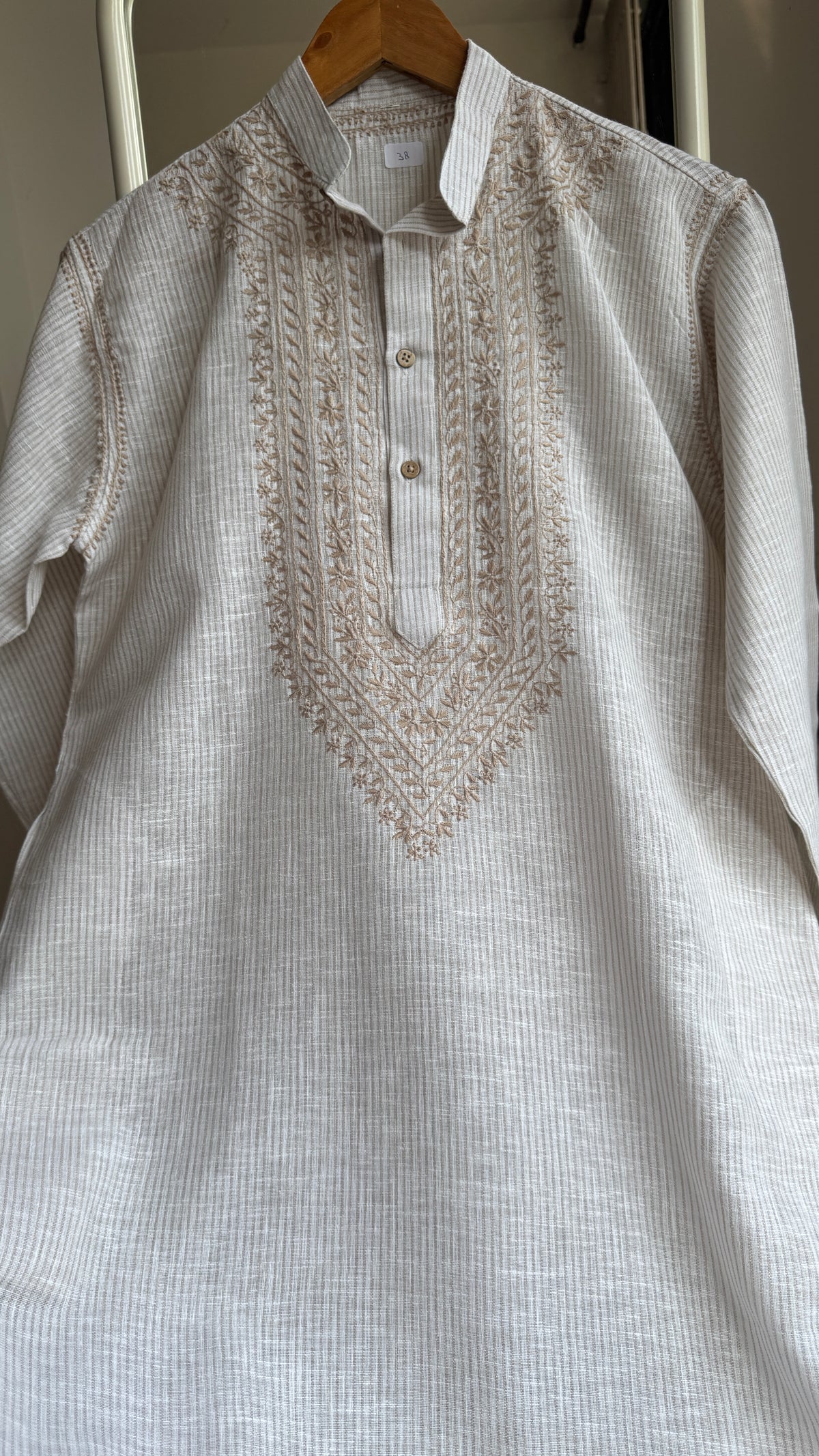 Cotton Chikankari Kurta -Beige - Men's Collection