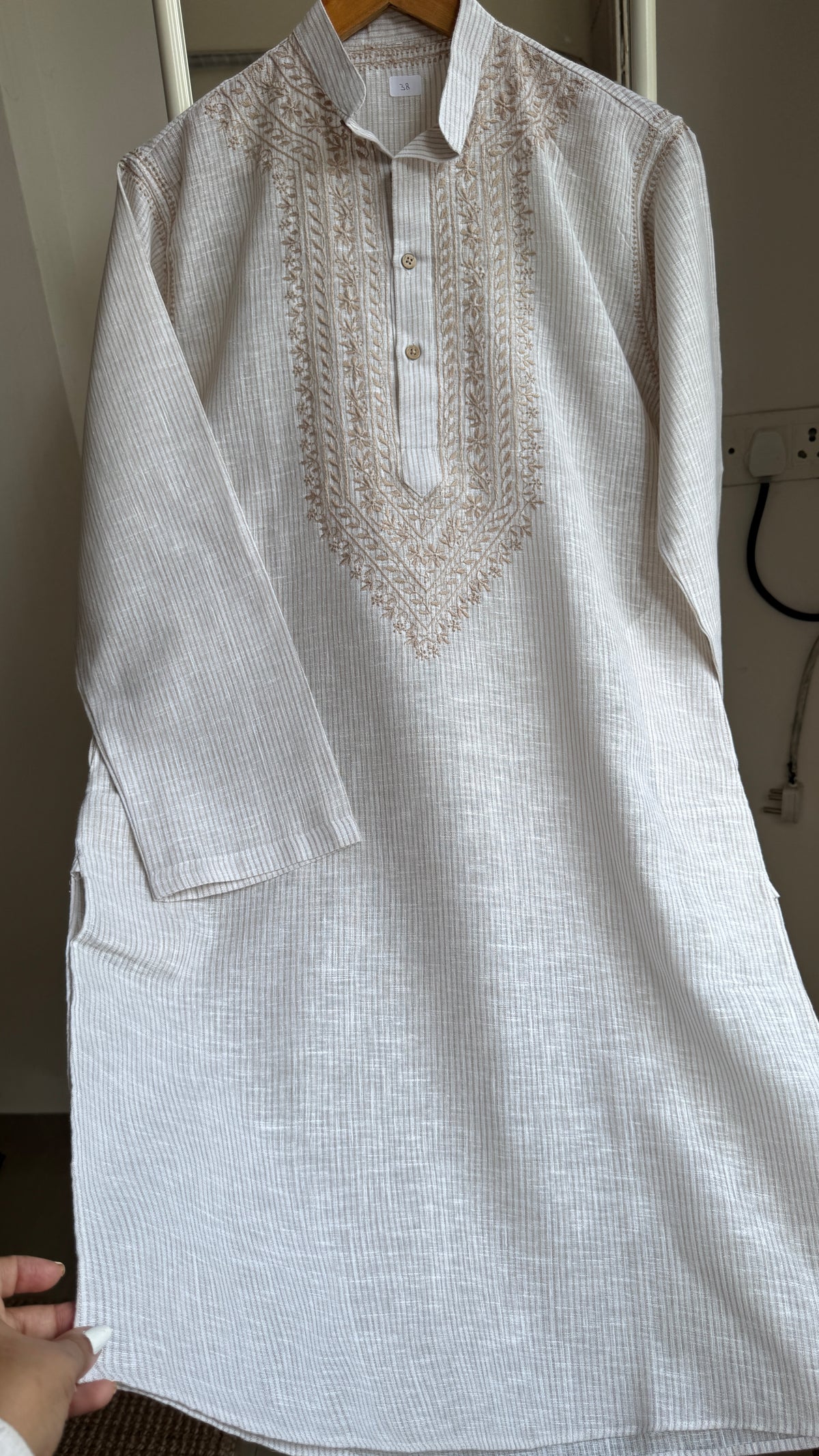 Cotton Chikankari Kurta -Beige - Men's Collection