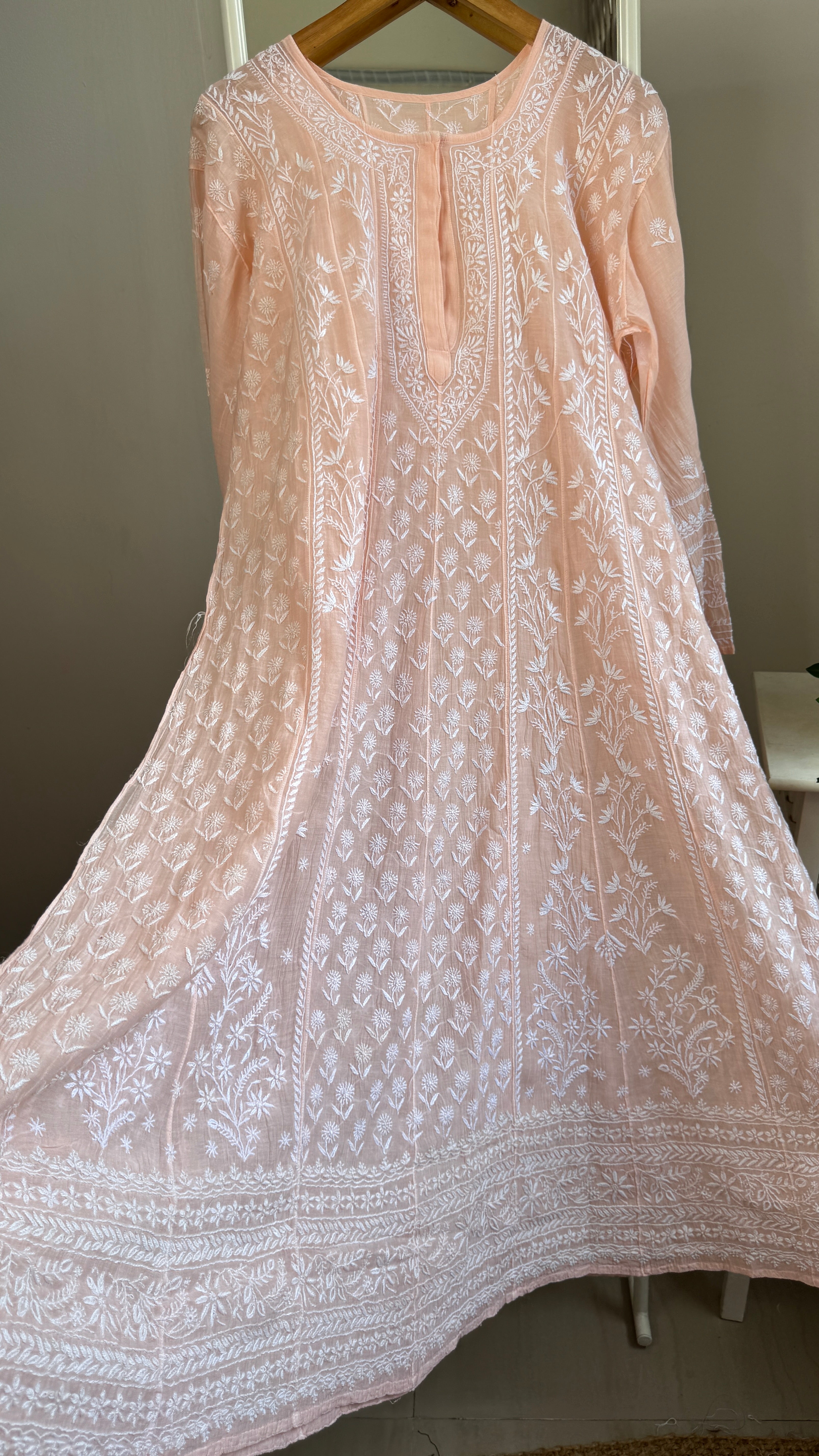 Mul Chanderi Semi-Stitched Anarkali - Peach