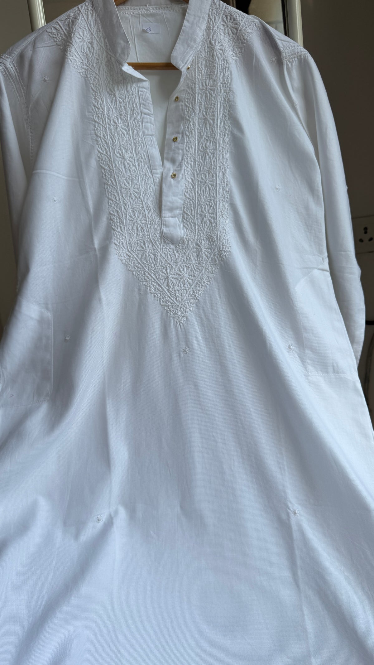 Cotton Chikankari Kurta -  White - Men's Collection