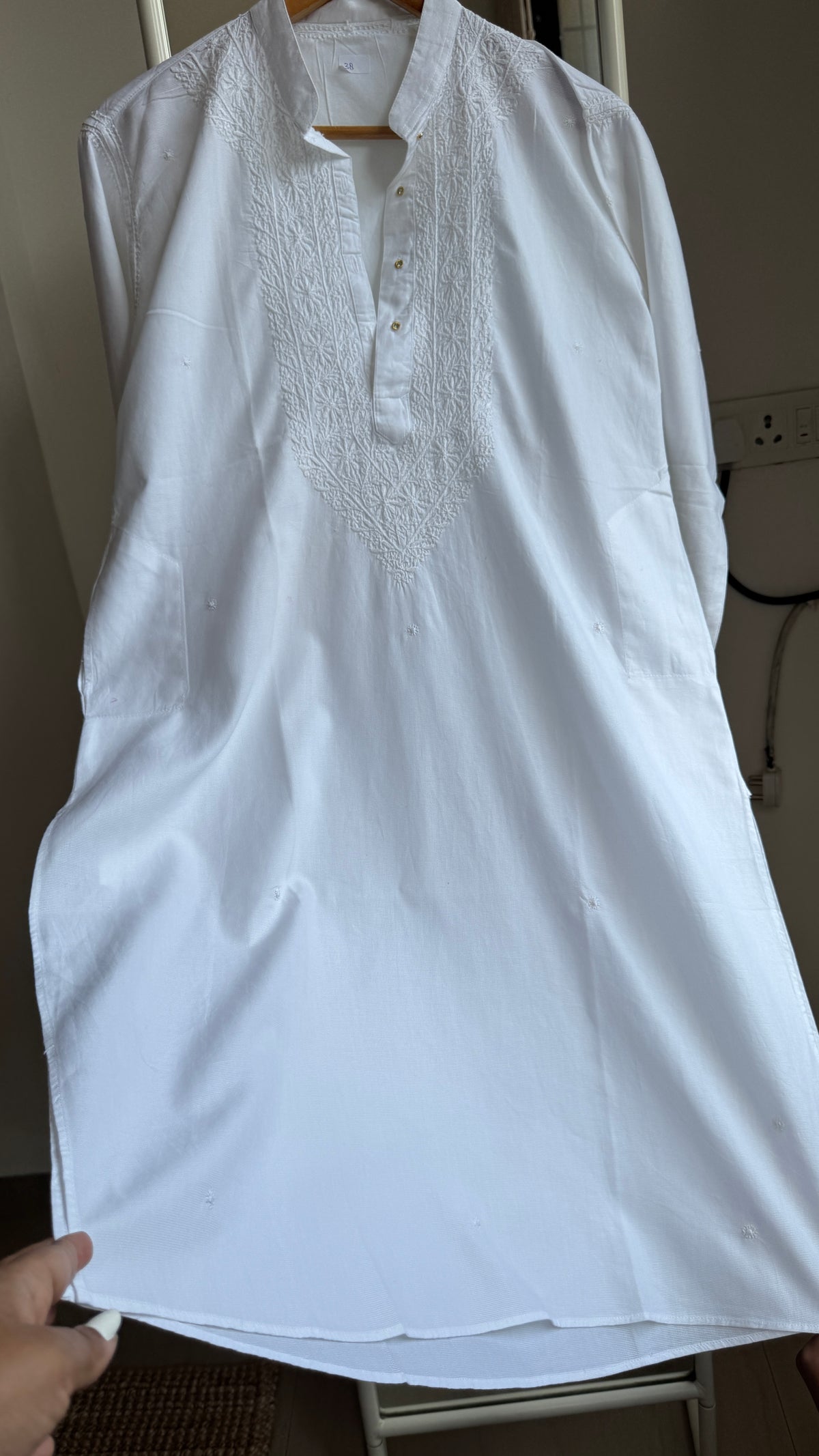 Cotton Chikankari Kurta -  White - Men's Collection
