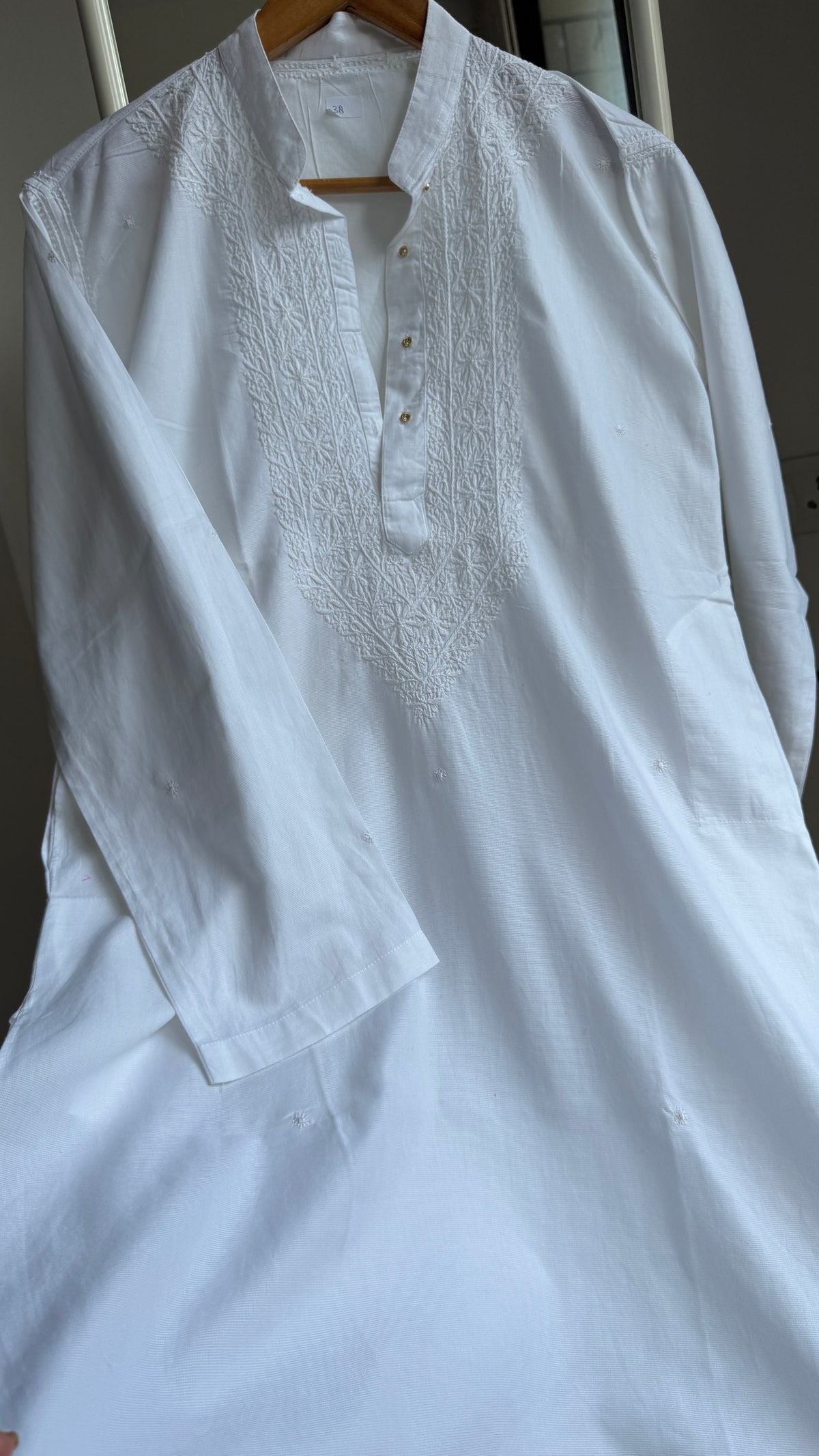 Cotton Chikankari Kurta -  White - Men's Collection