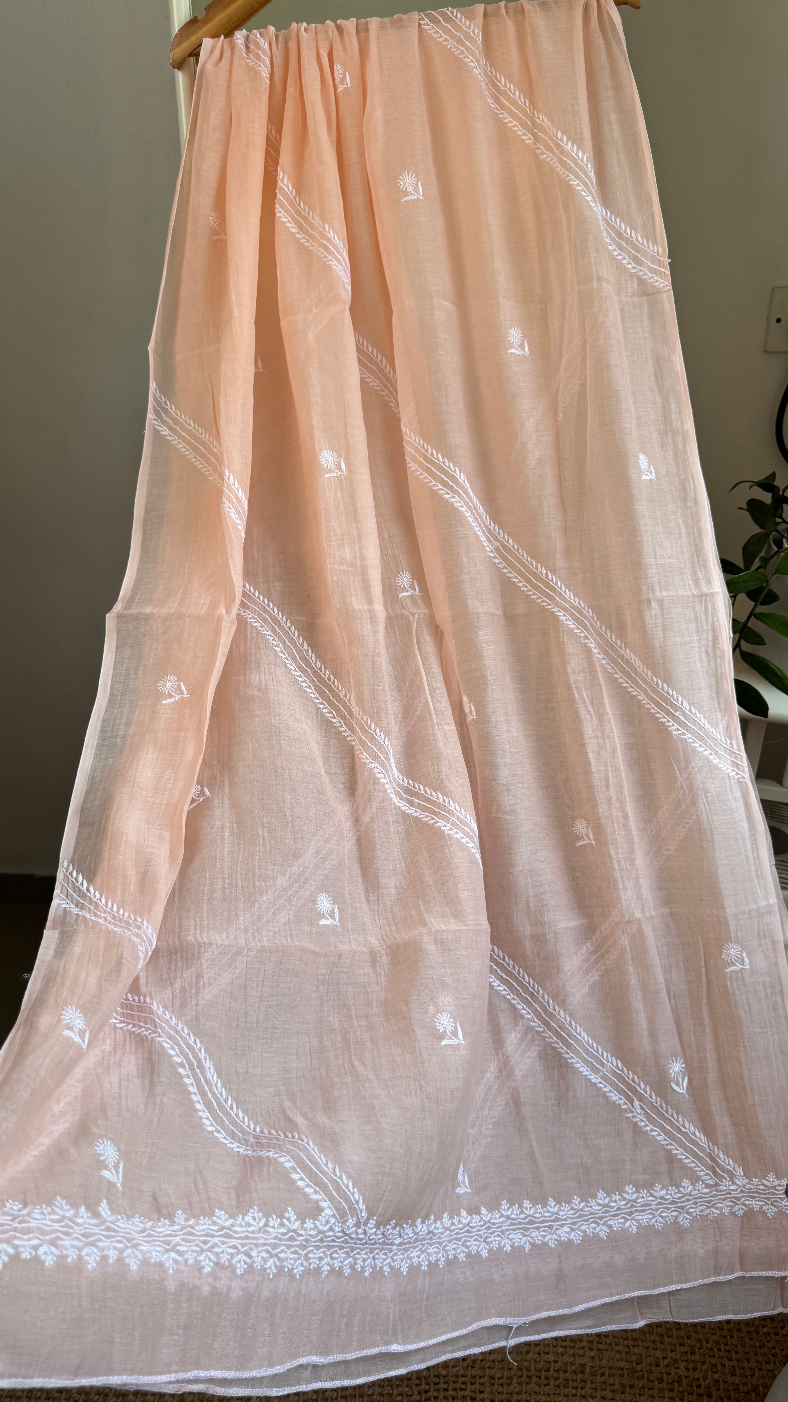 Mul Chanderi Semi-Stitched Anarkali - Peach