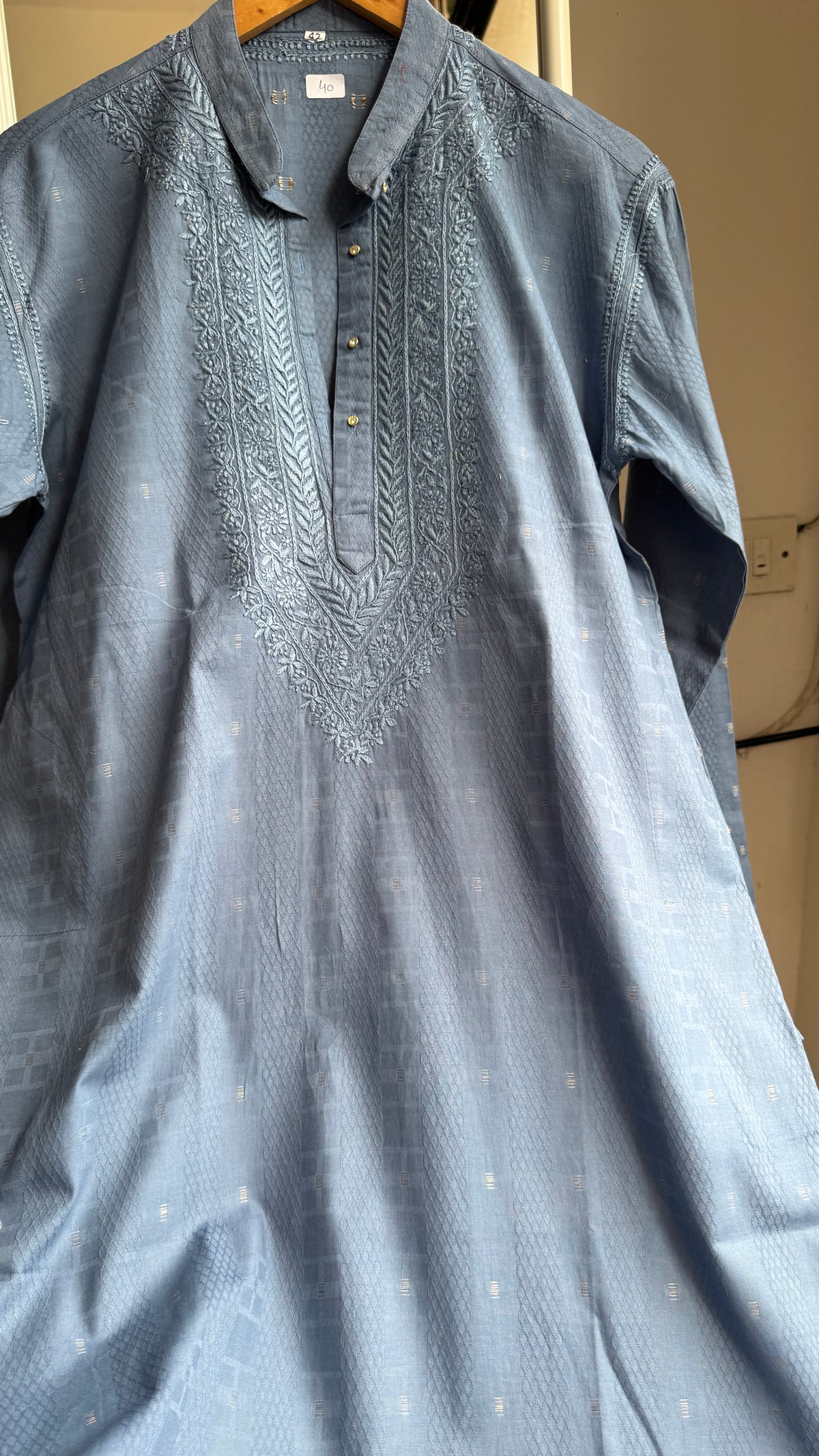 Textured Cotton Chikankari Kurta -Blue  - Men's Collection (Copy)