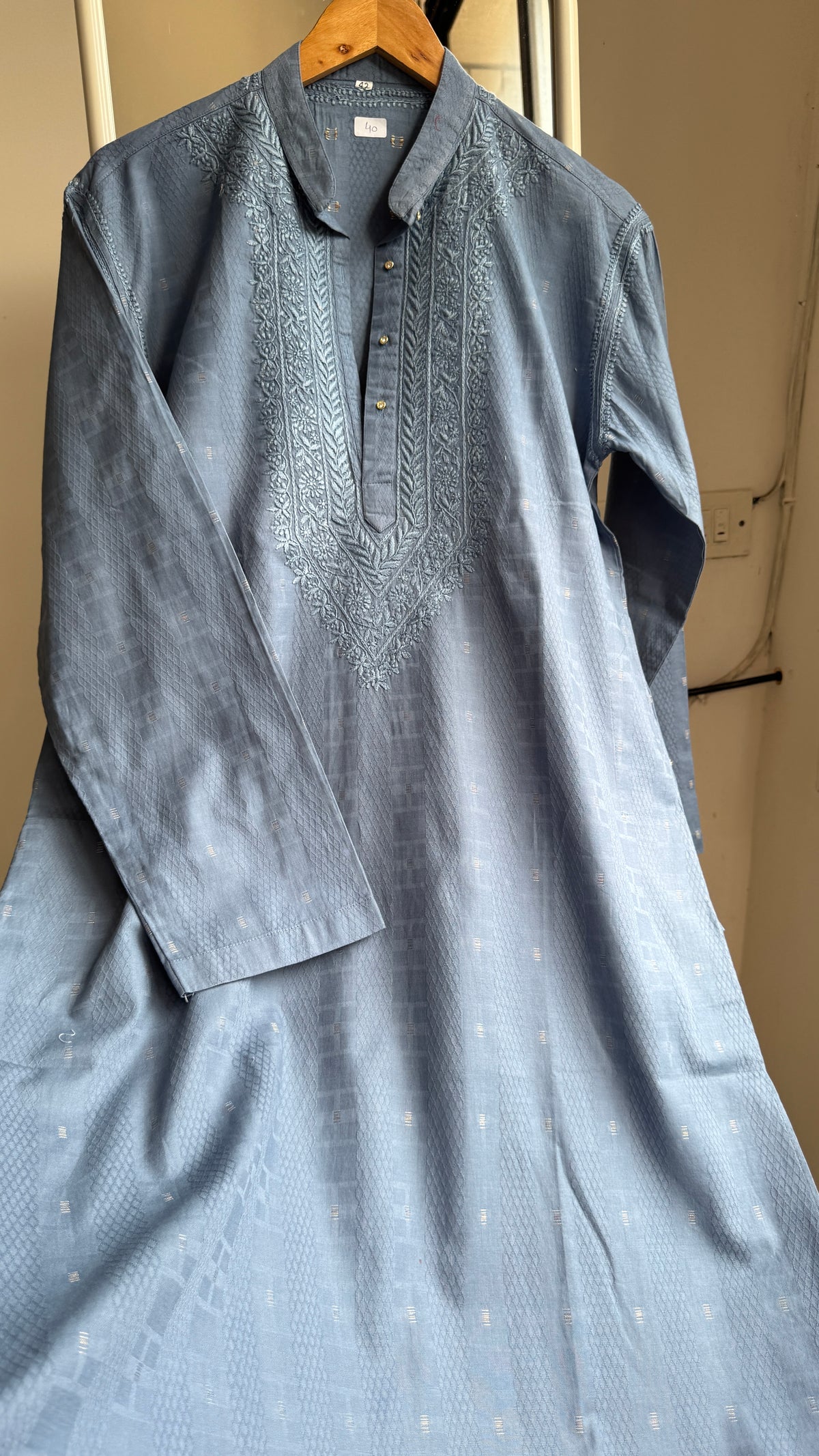 Textured Cotton Chikankari Kurta -Blue  - Men's Collection (Copy)