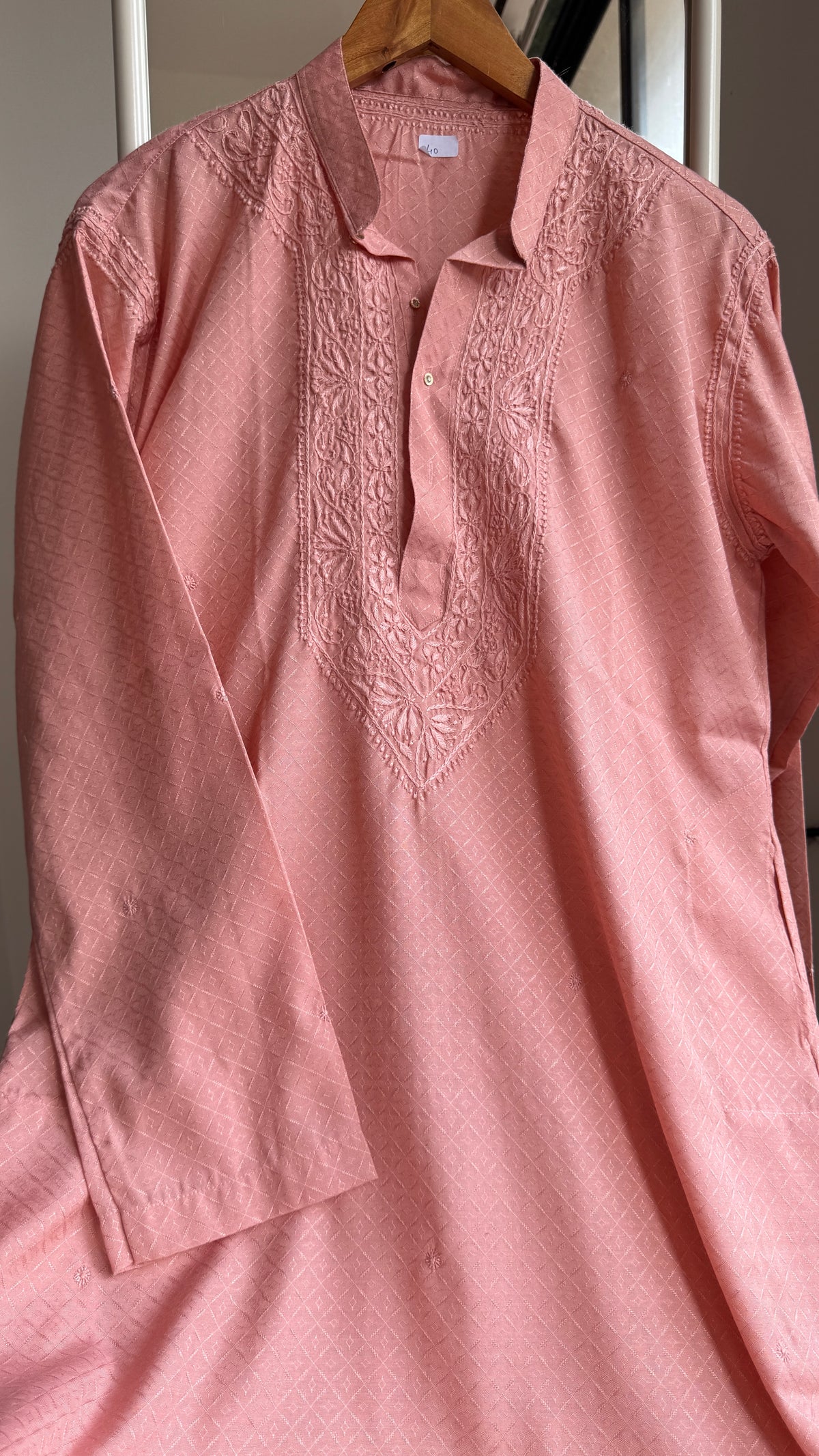 Textured Cotton Chikankari Kurta-Peach