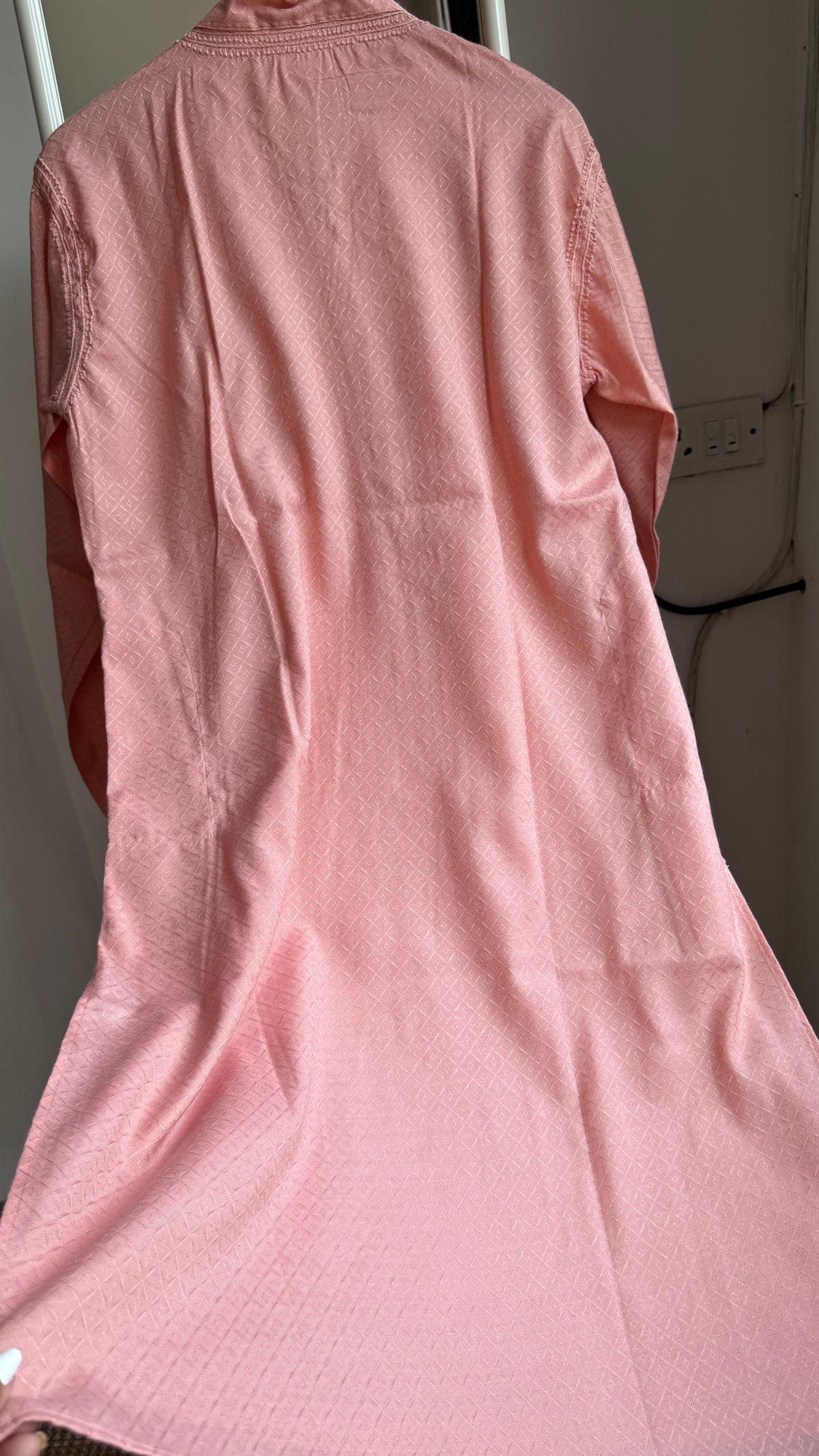 Textured Cotton Chikankari Kurta-Peach