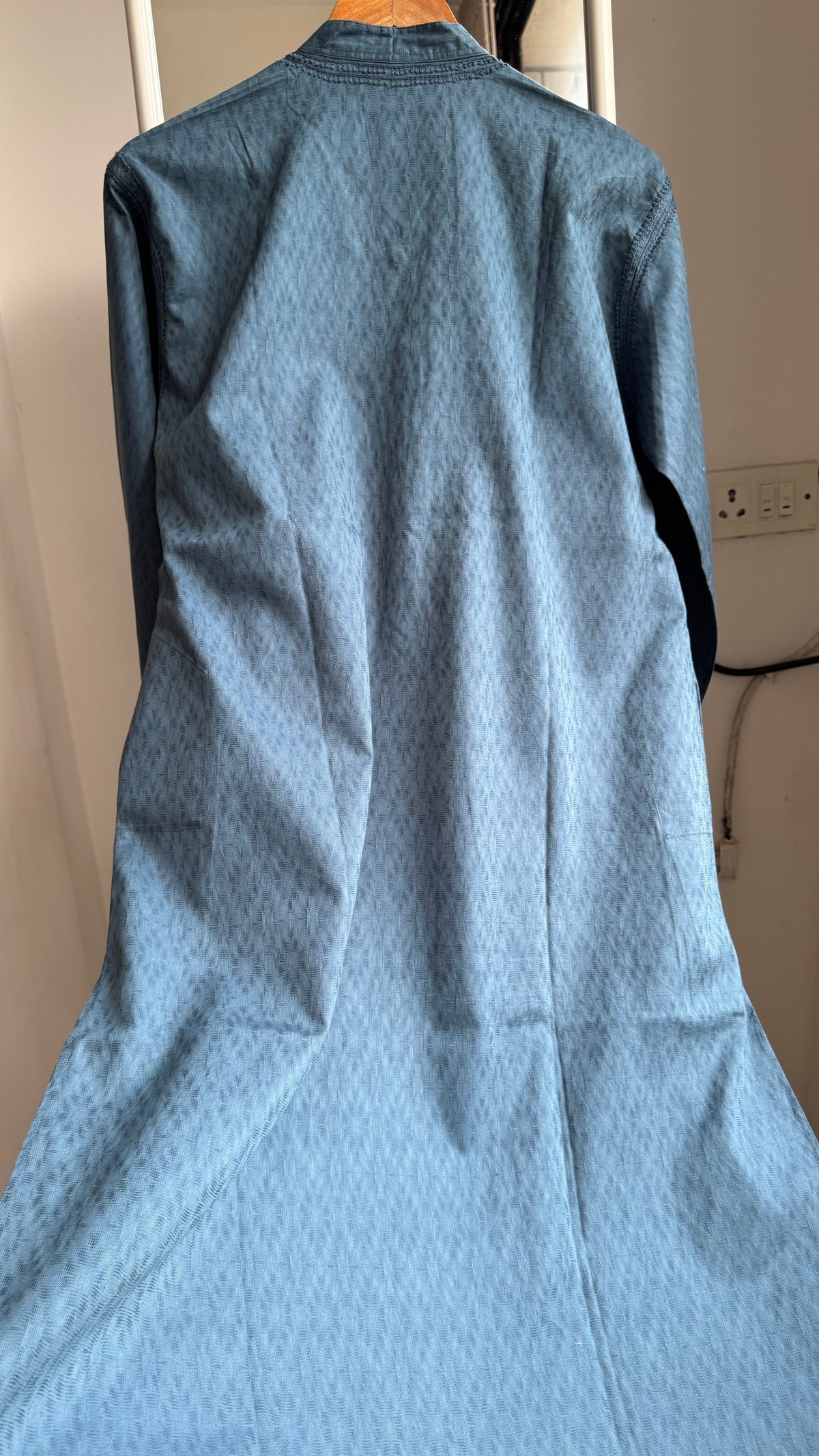 Textured Cotton Chikankari Kurta -Blue  - Men's Collection