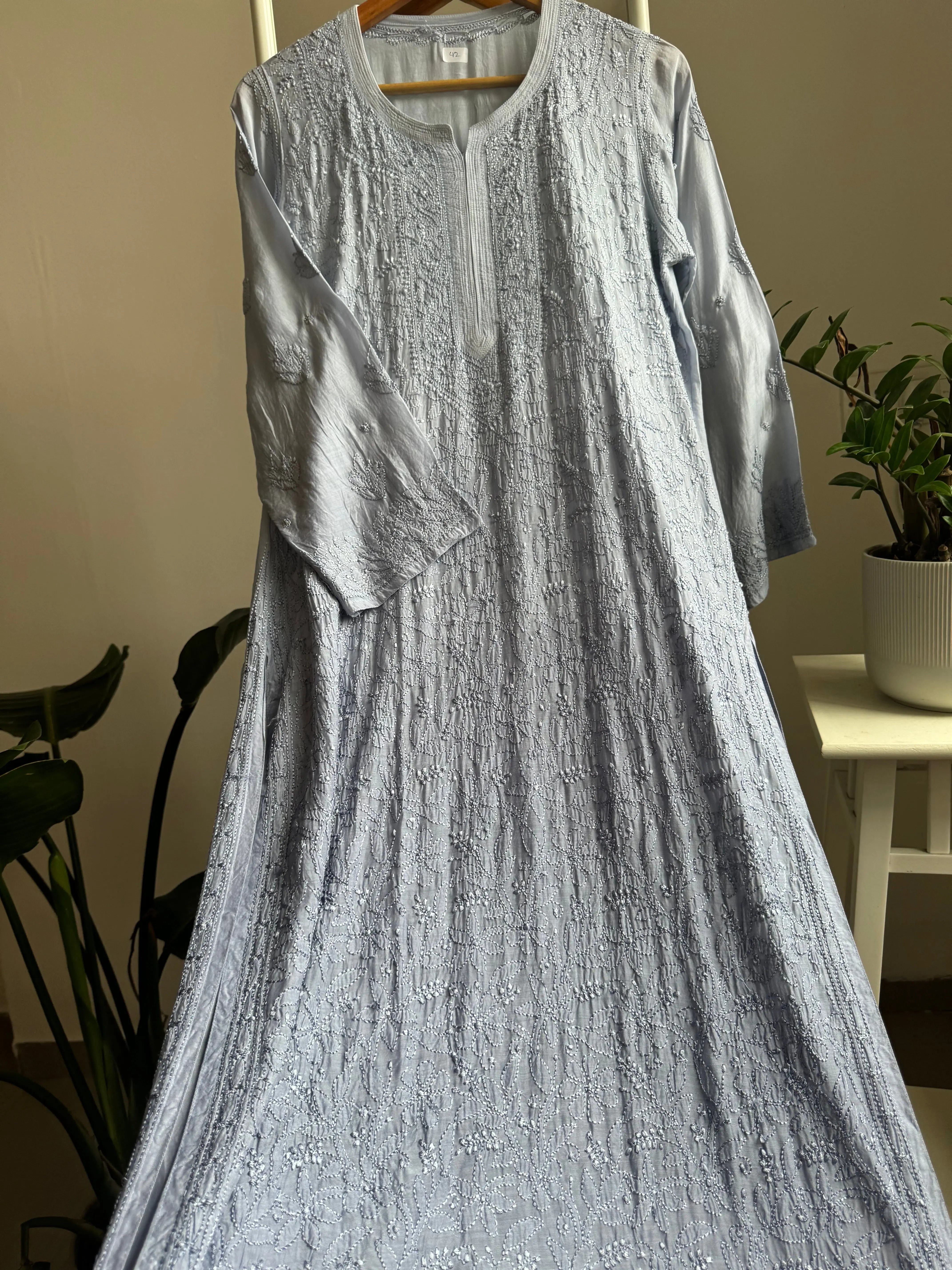 Muslin Chikankari Kurti - Grey Ombre ARIAA CHIKANKARI 