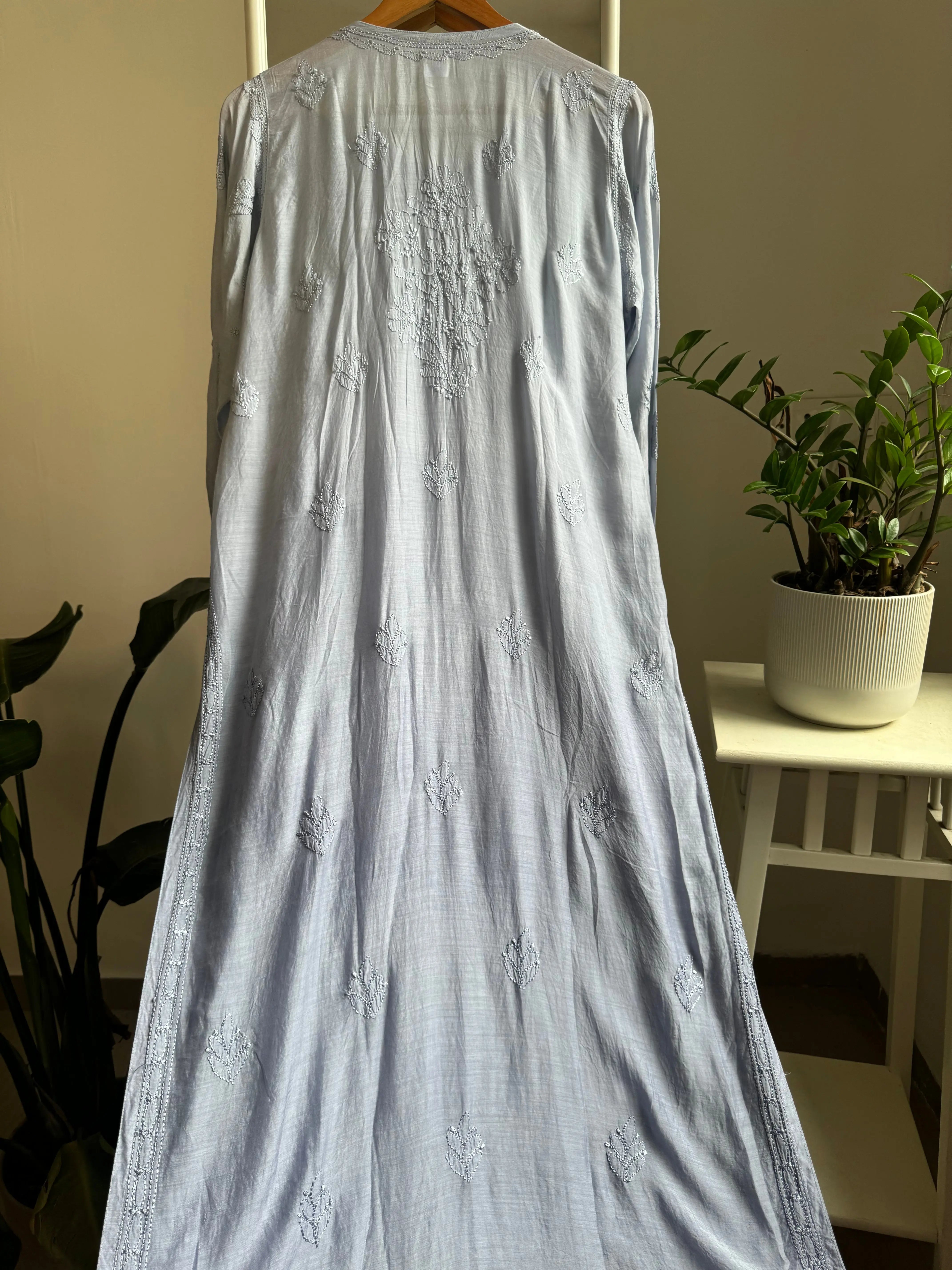 Muslin Chikankari Kurti - Grey Ombre ARIAA CHIKANKARI 