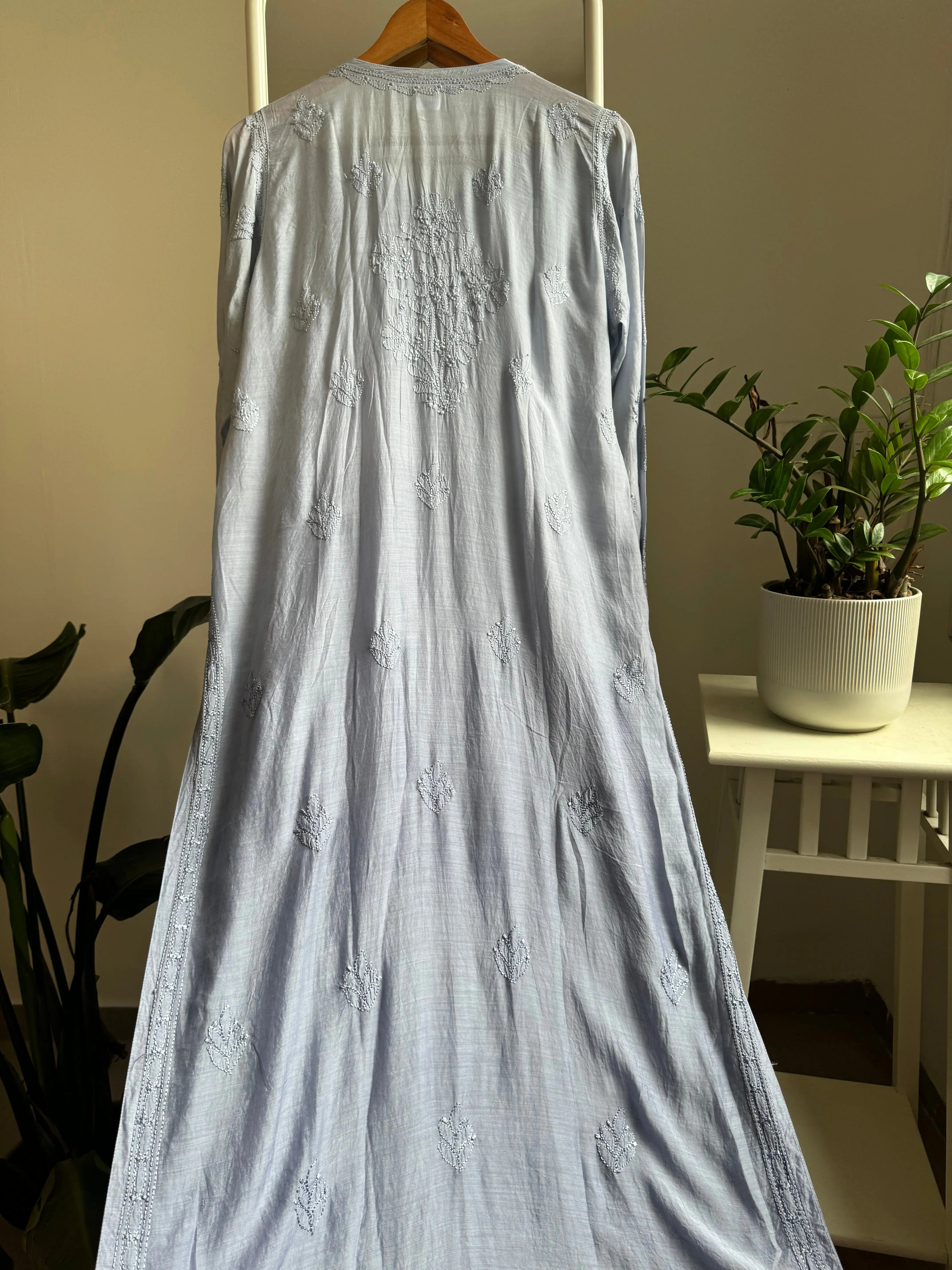 Muslin Chikankari Kurti - Grey Ombre ARIAA CHIKANKARI 