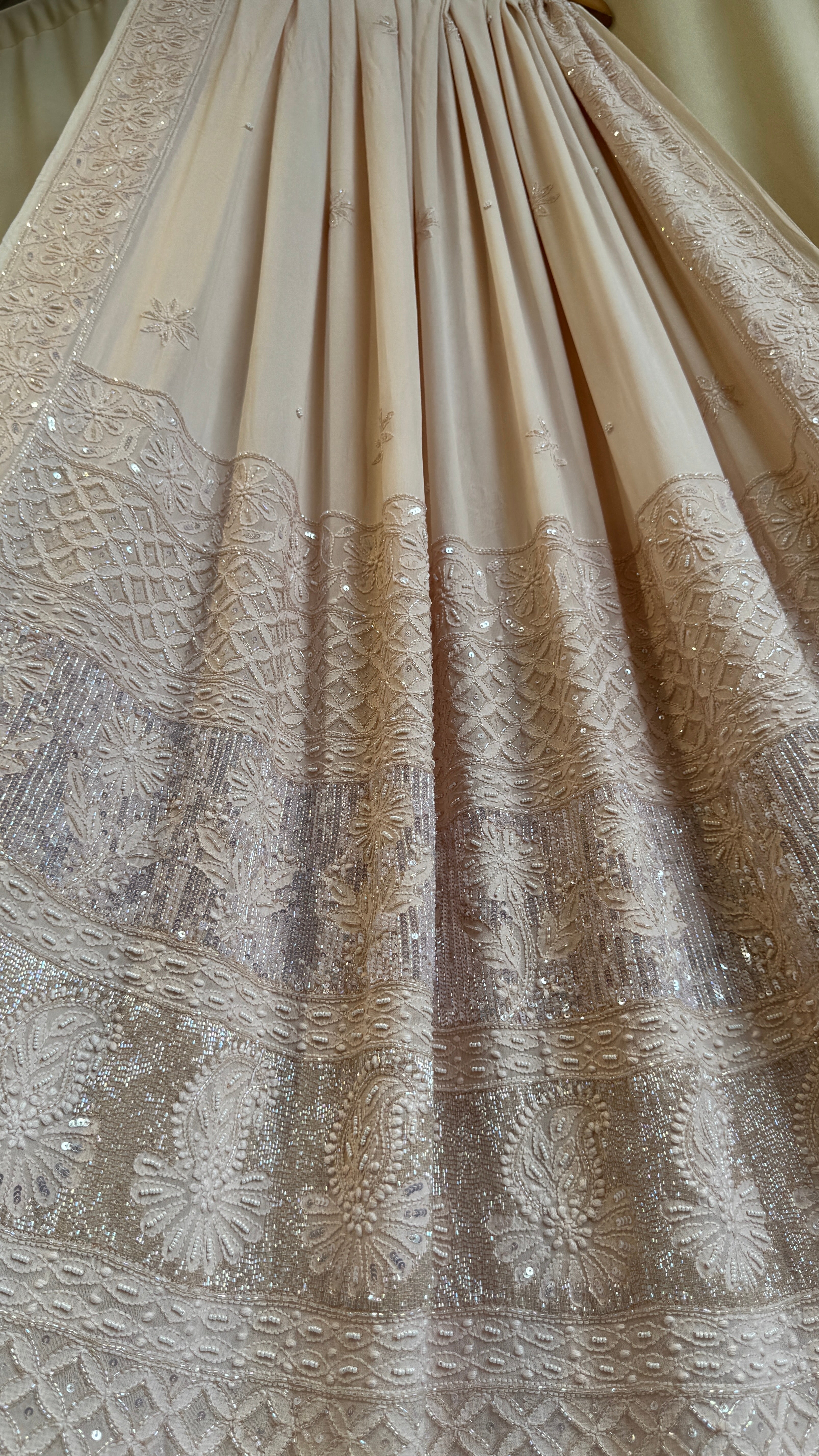 Viscose Chikankari saree with Pearl embellishments- Nude Pink