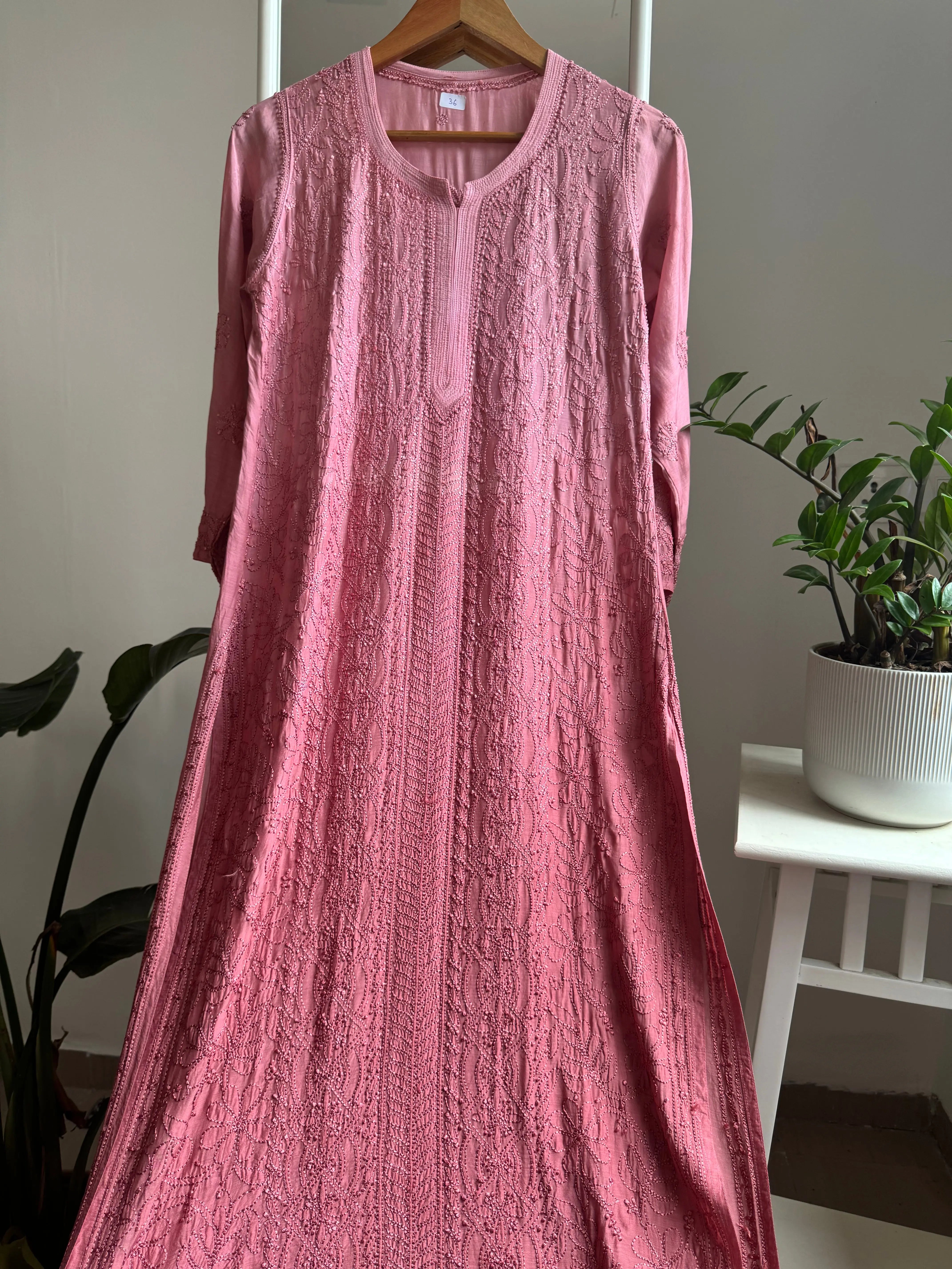 Muslin Chikankari Kurti - Rosewood Ombre ARIAA CHIKANKARI 