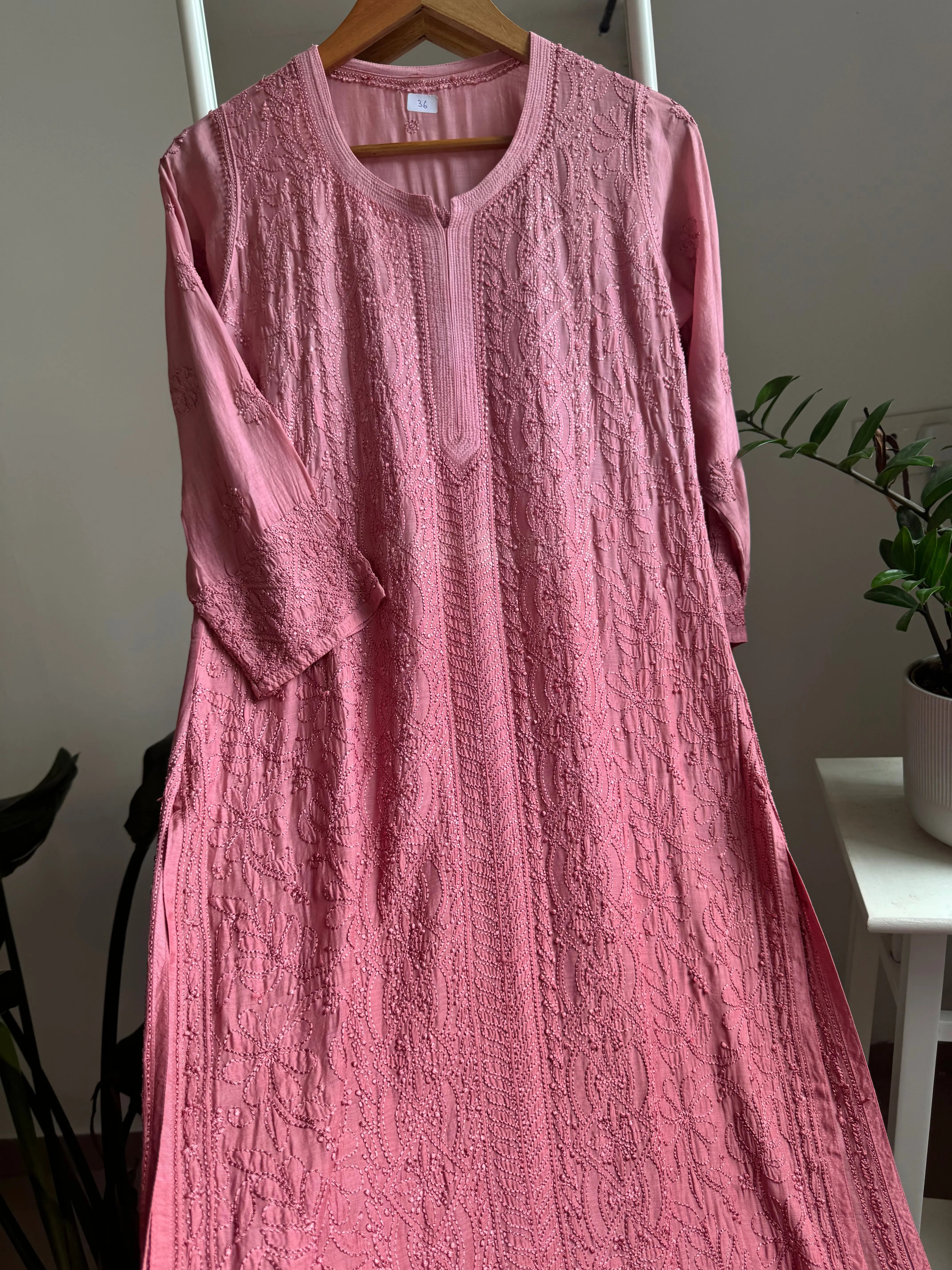 Muslin Chikankari Kurti - Rosewood Ombre ARIAA CHIKANKARI 