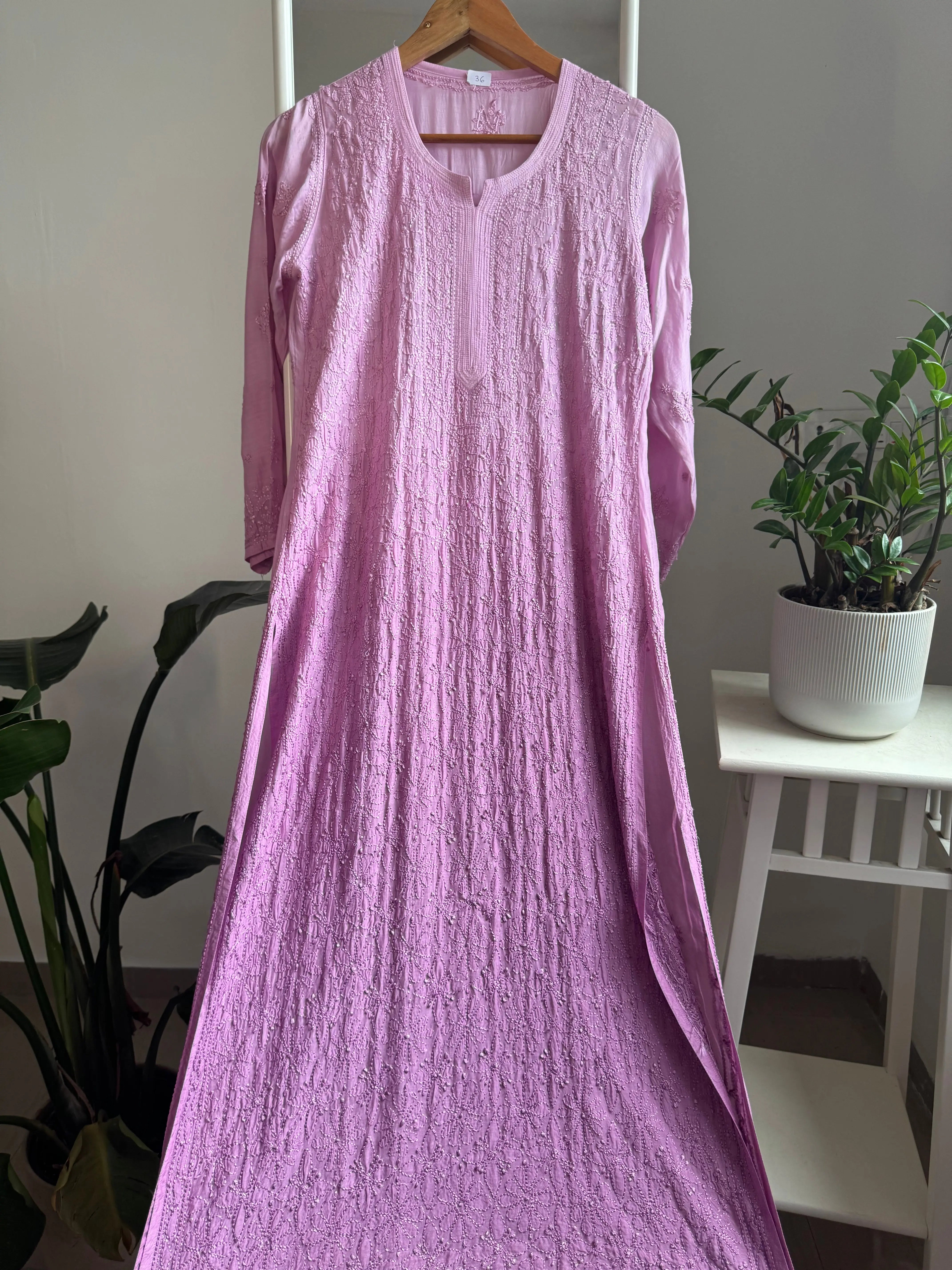 Muslin Chikankari Kurti - Lilac Ombre ARIAA CHIKANKARI 