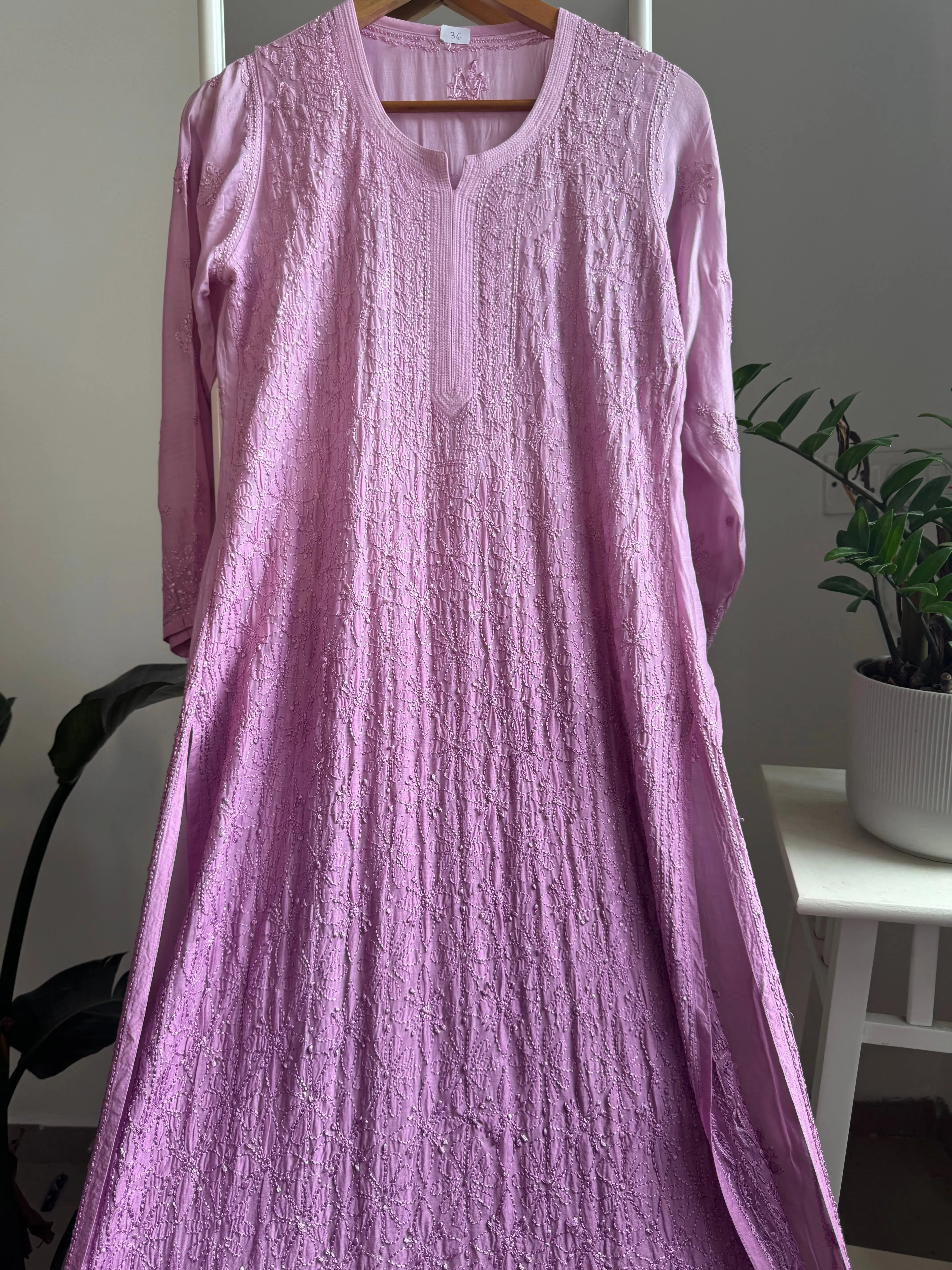 Muslin Chikankari Kurti - Lilac Ombre ARIAA CHIKANKARI 