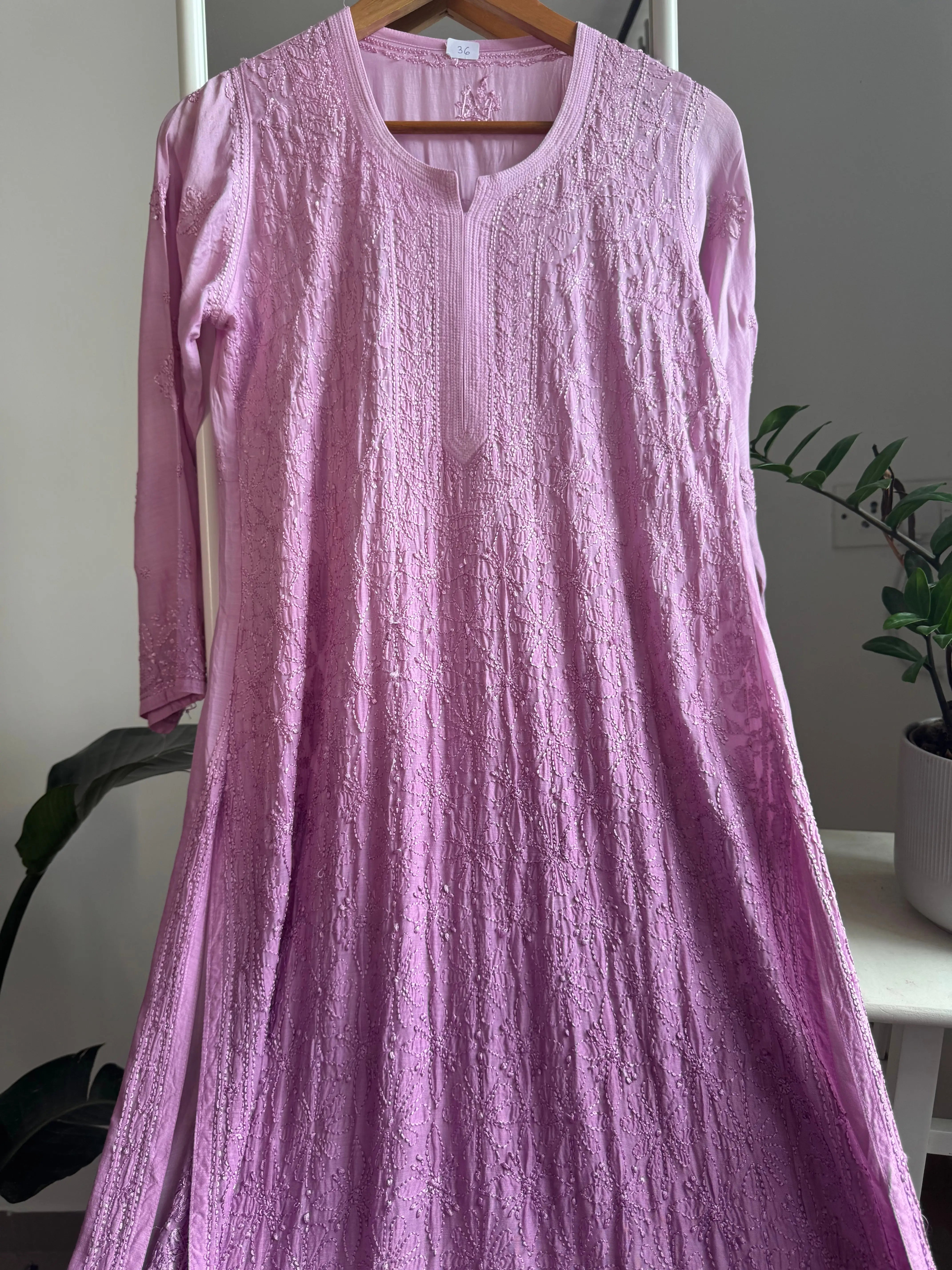 Muslin Chikankari Kurti - Lilac Ombre ARIAA CHIKANKARI 