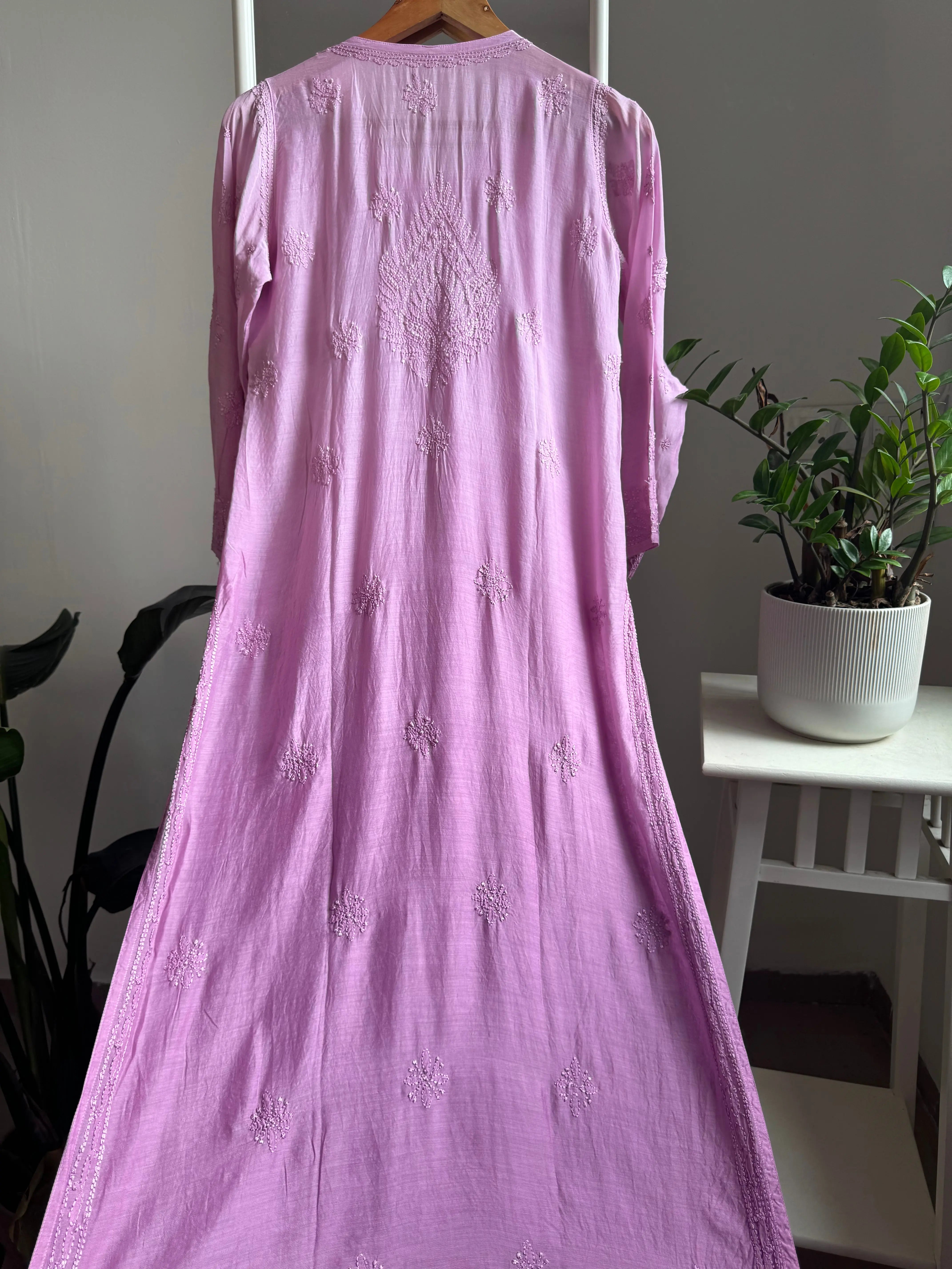 Muslin Chikankari Kurti - Lilac Ombre ARIAA CHIKANKARI 