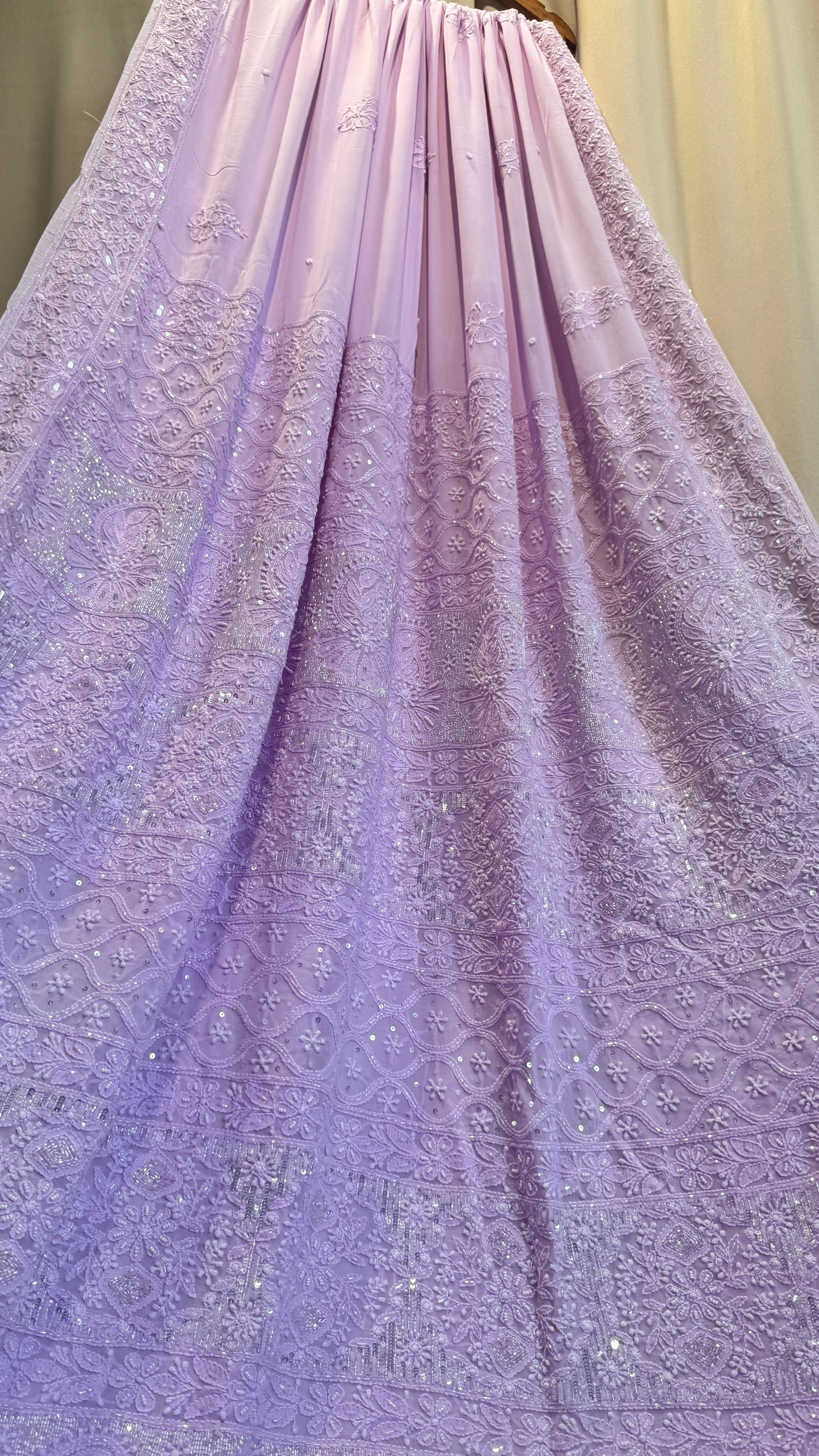 Viscose Lilac Chikankari saree with Pearl embellishments