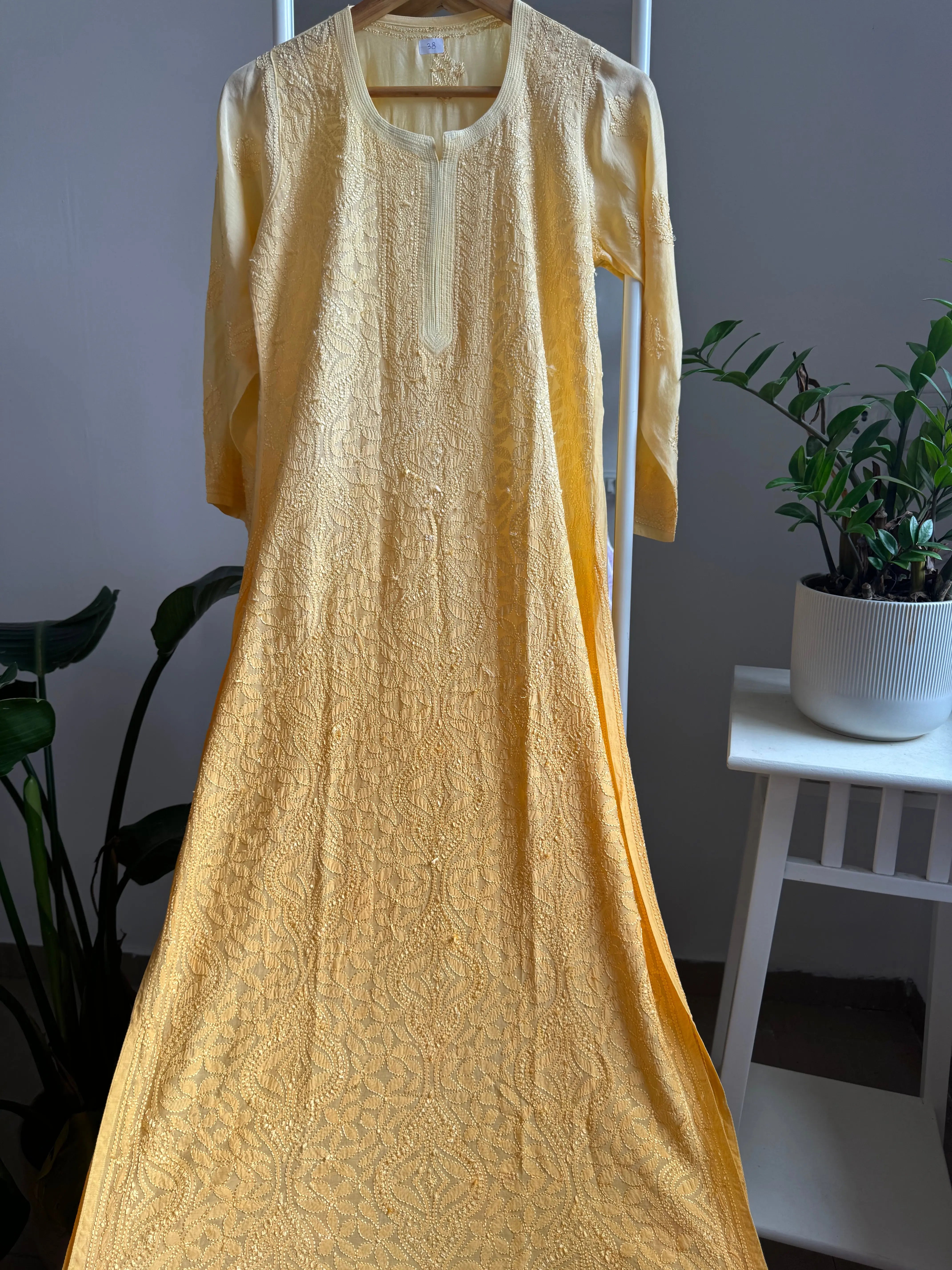 Muslin Chikankari Kurti - Yellow Ombre ARIAA CHIKANKARI 