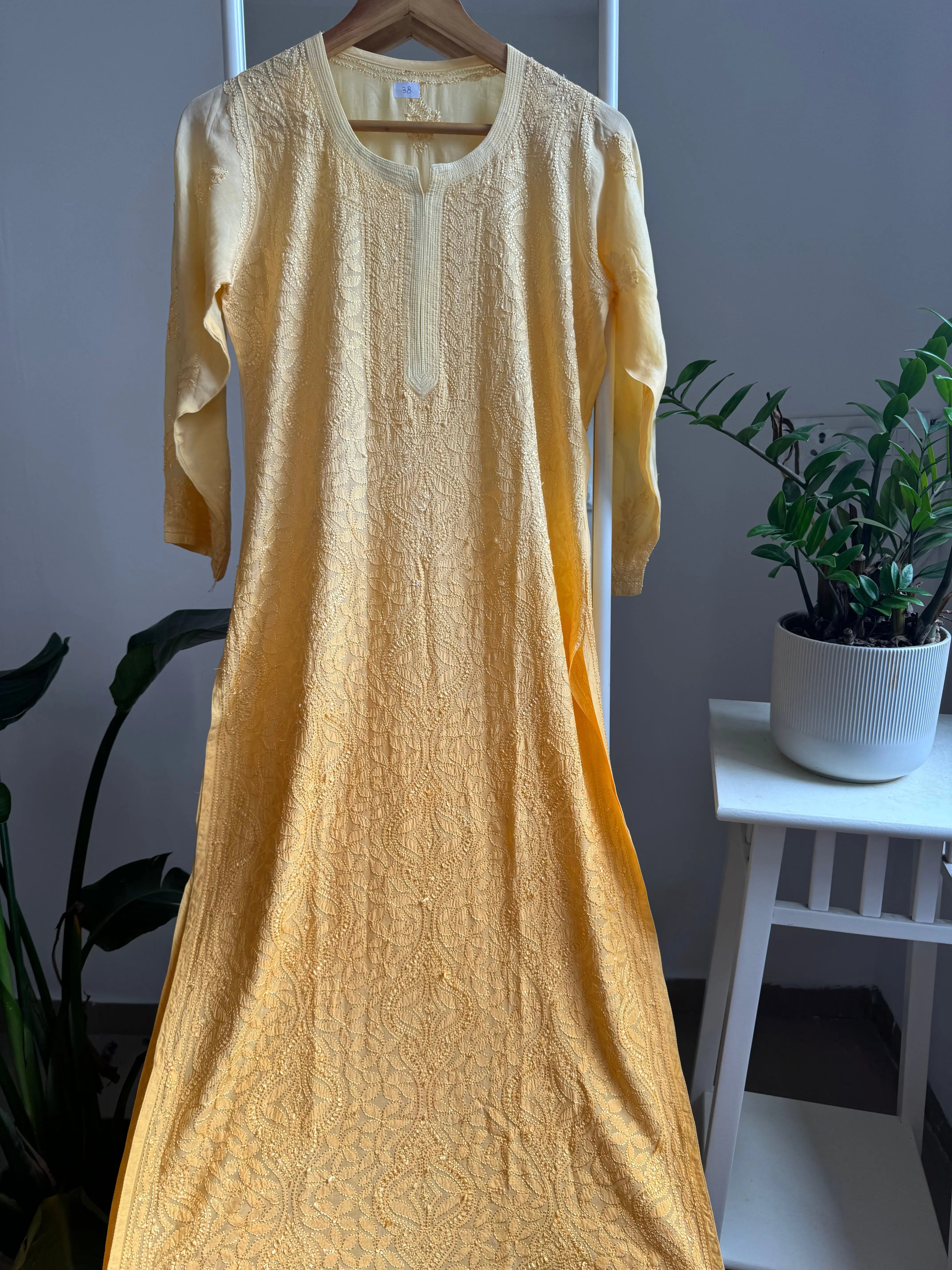 Muslin Chikankari Kurti - Yellow Ombre ARIAA CHIKANKARI 